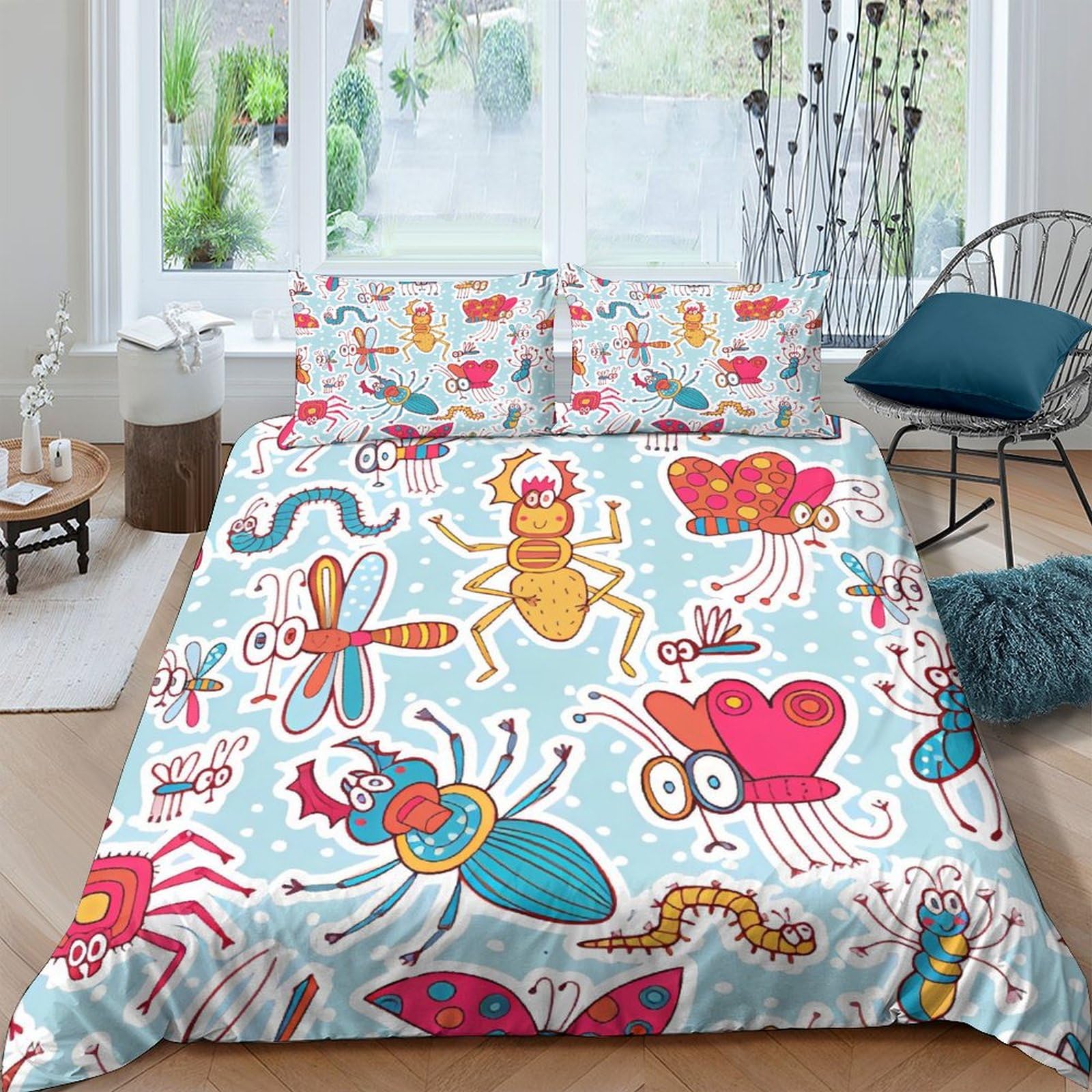 Funda nórdica de insectos 3D microfibra con mariposas cama doble 200x200