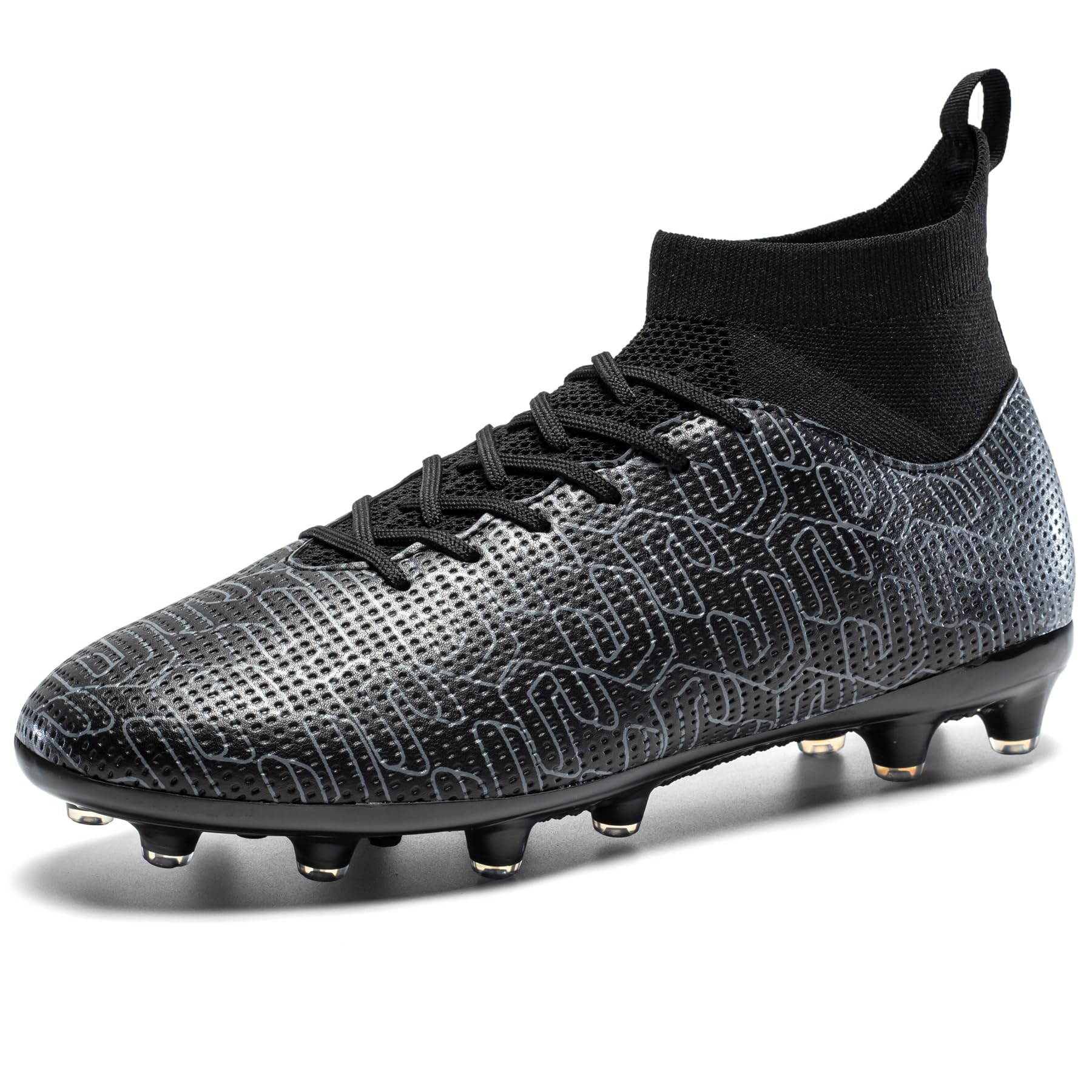 XGHRIAN Soccer Cleats Mens High-Top Spikes AG Outdoor Training Soccer Shoes Men Womens Cleats for Big Boys,Black 8.5