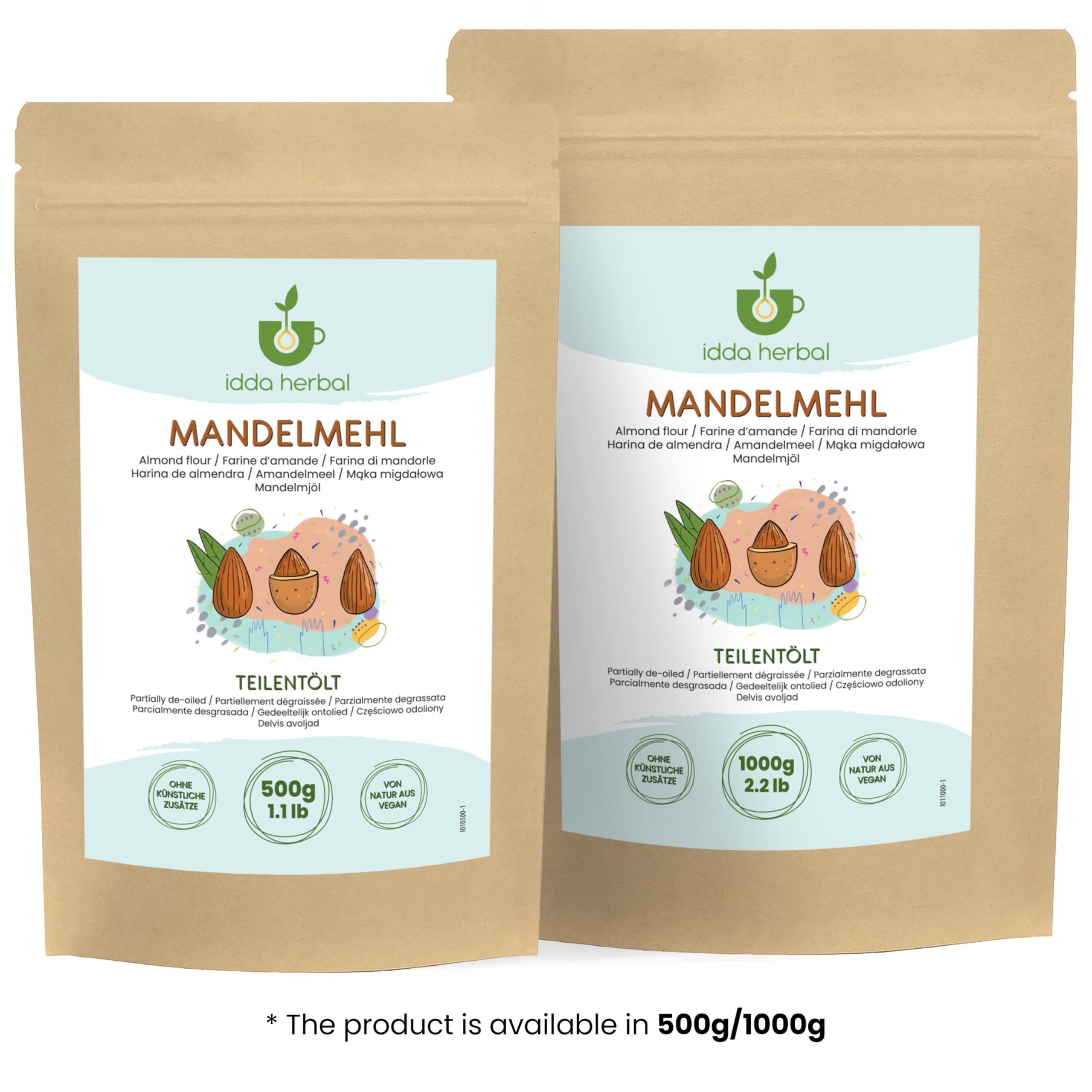 IDDA Herbal Farina di Mandorle 1kg, Mandorle Crude Macinate, Farina senza Glutine, Keto