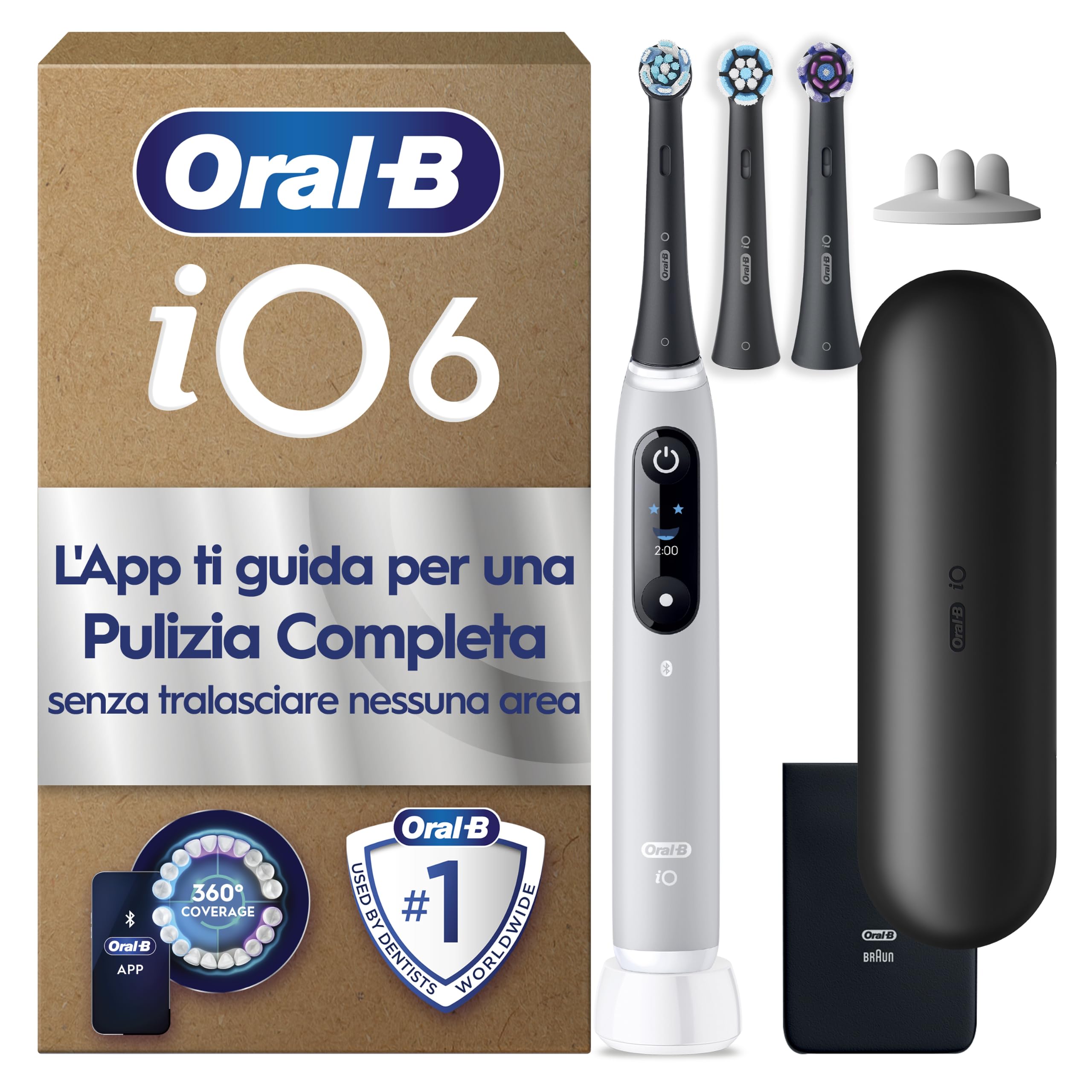 Oral-B iO 6 Spazzolino Elettrico, con 3 Testine di Ricambio, Grigio