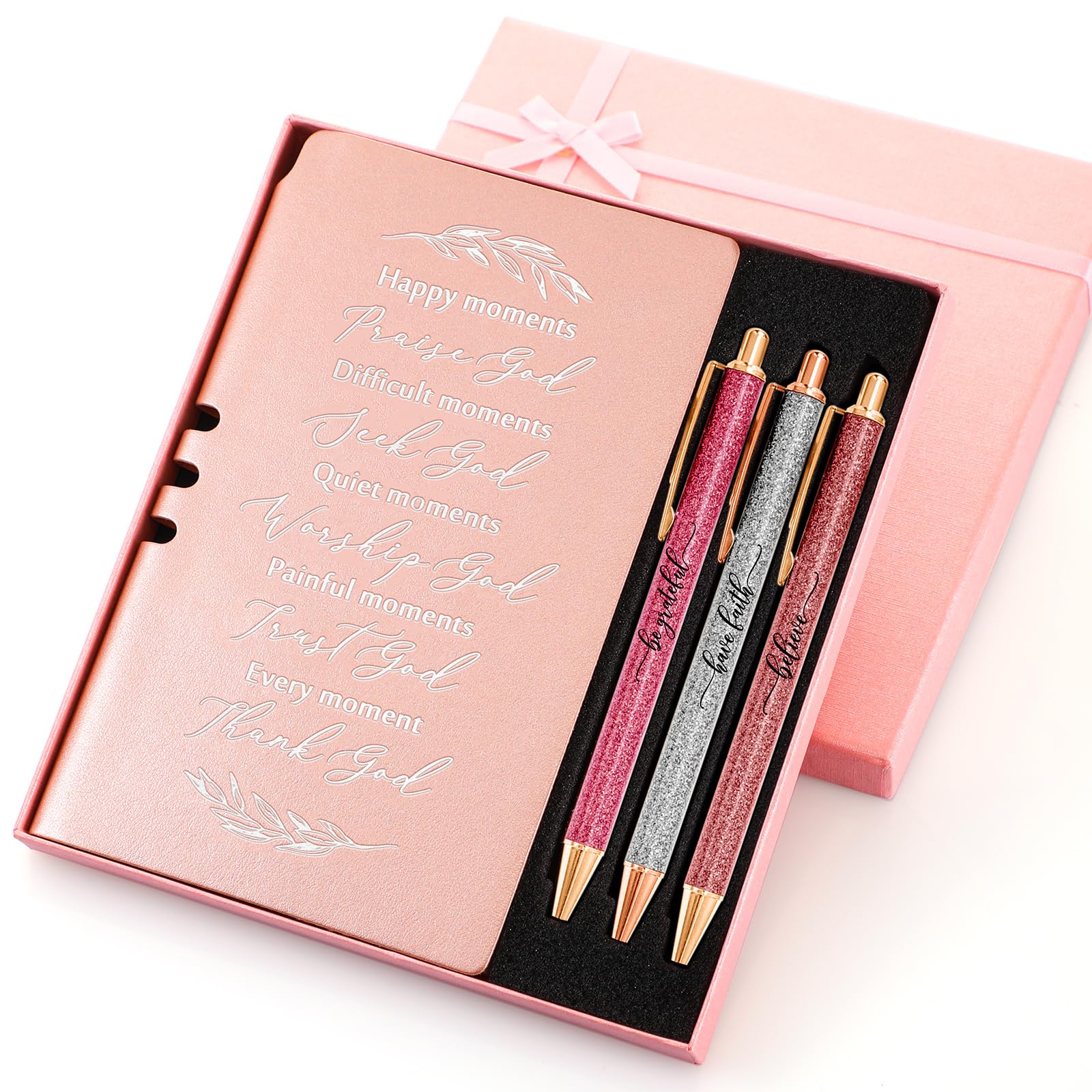 Spakon 5 Pcs Christian Gifts for Women Christian Valentine Gifts Prayer Journal Religious for Women God Notebook Pen with Gift Box Scripture Notepad