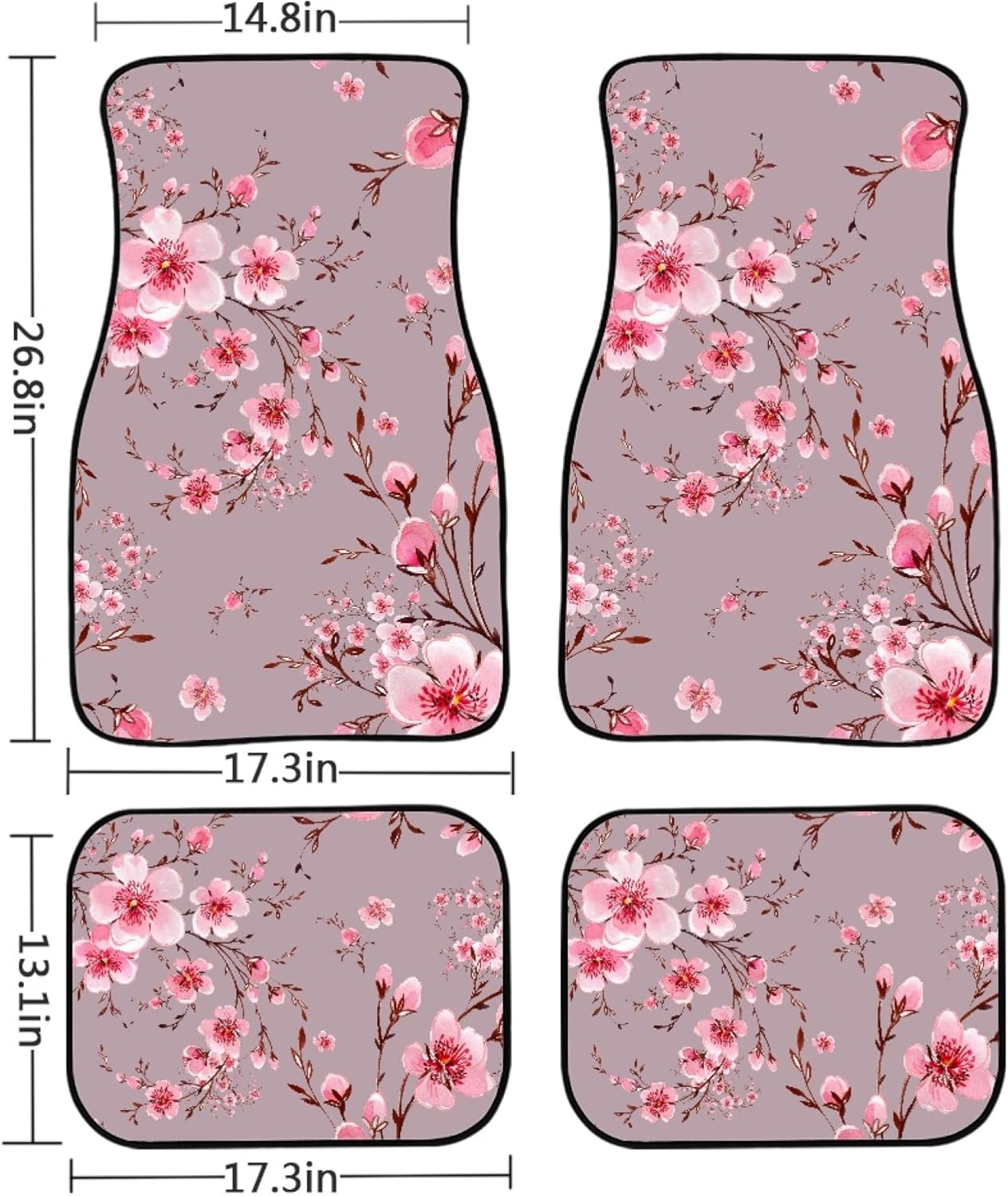 Pink Cherry Blossom Car Floor Mats 4Pcs Watercolor Flowers Beautiful Blooming Branches Floral Print Floor Mats for Cars Custom Front Rear Vehicle Rugs Universal Car Accessories for Trucks - Image 2