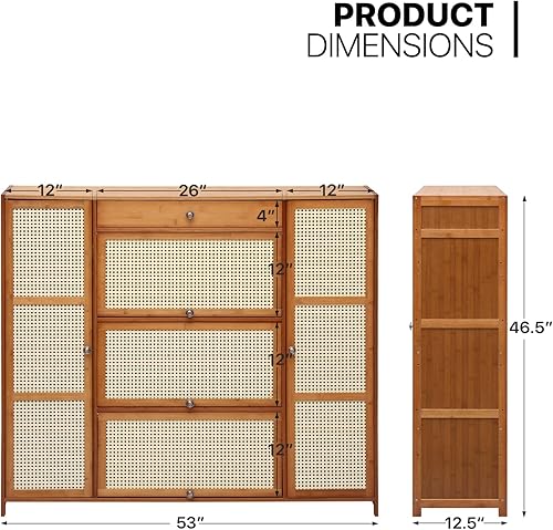 Miniatura 3 de MoNiBloom Zapatero de ratán con 3 cajones con patrón de ratán independiente, estante de almacenamiento con puertas abatibles y cajón para 28-32
