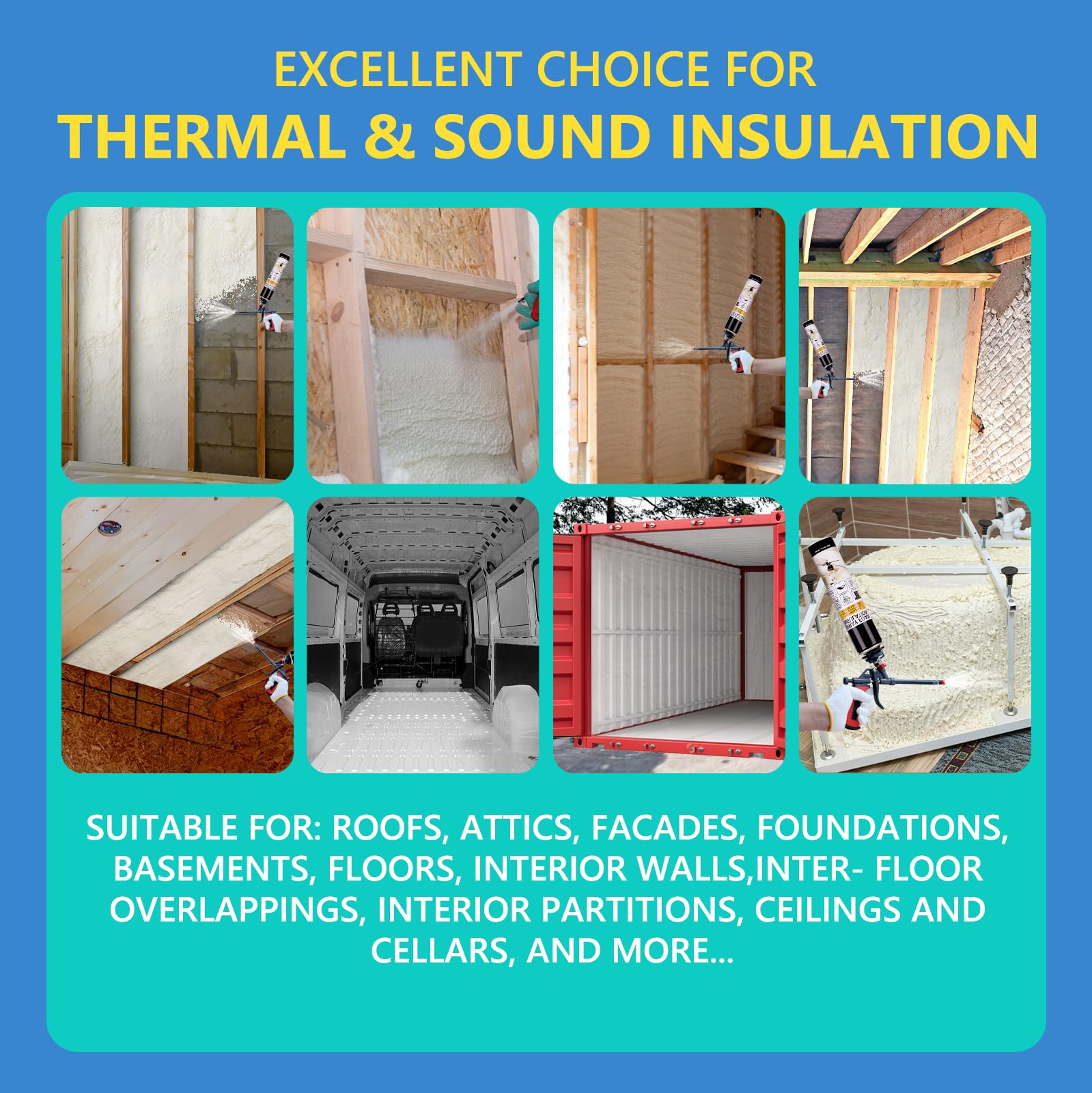 Spray Foam Insulation Kit - Versatile Self Expanding Polyurethane Foam, Closed Cell Heat Insulation Spray (480 Board Feet), Gun & Cleaner Included, 24 Pack