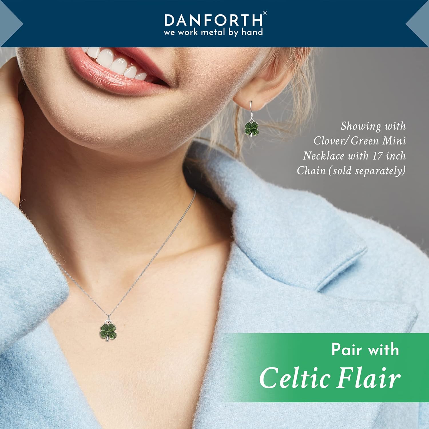 DANFORTH - Clover/Green Mini Earrings – Handcast Pewter Earrings – 1/2 Inch – Surgical Steel Wires – Made In USA