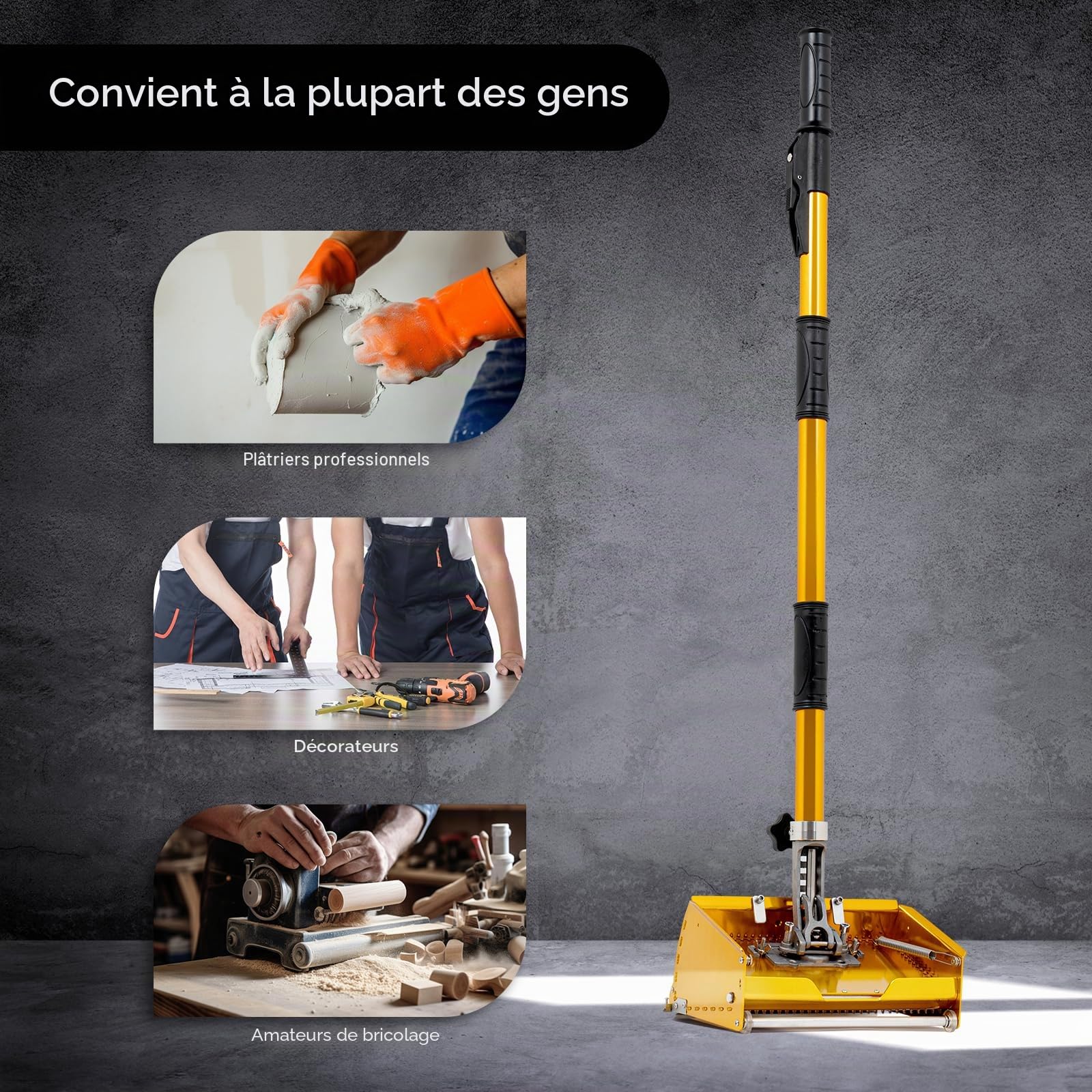 Outils de finition plats pour cloison sèche avec poignée extensible avec poignée réglable Boîte Set réglable en poudre de plâtre de finition de la truelle outil de mise à niveau Drywall Processing