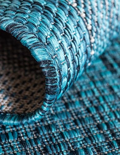 Vista 141 de Unique Loom - Colección Outdoor Border - Tapete para exteriores de borde suave - 5 pies 3 pulgadas x 8 pies, rectangular, azul/marfil azu/marfil