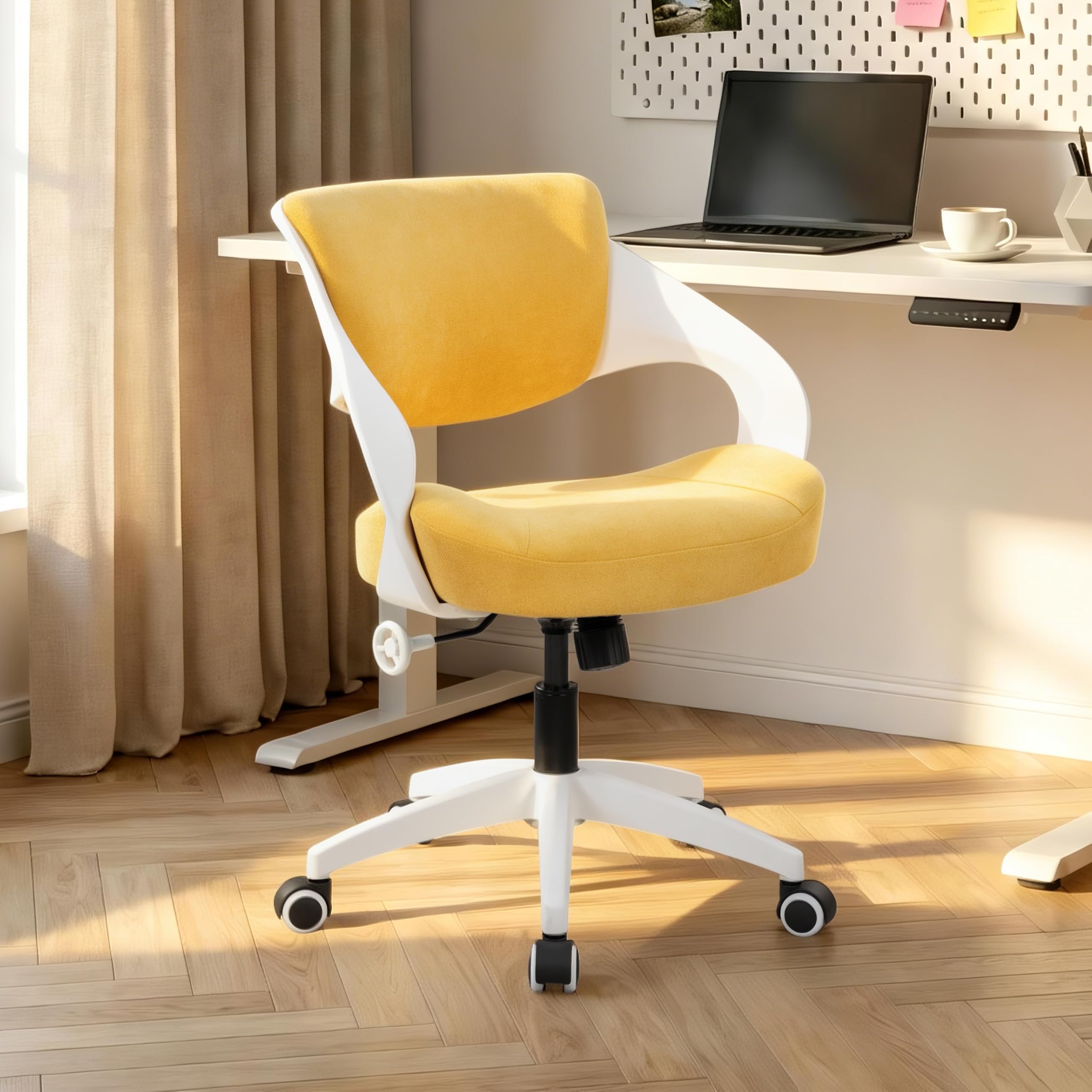 BOLISS Silla de oficina ergonómica con respaldo de espuma moldeada acolchada en altura ajustable, asiento profesional (amarillo)