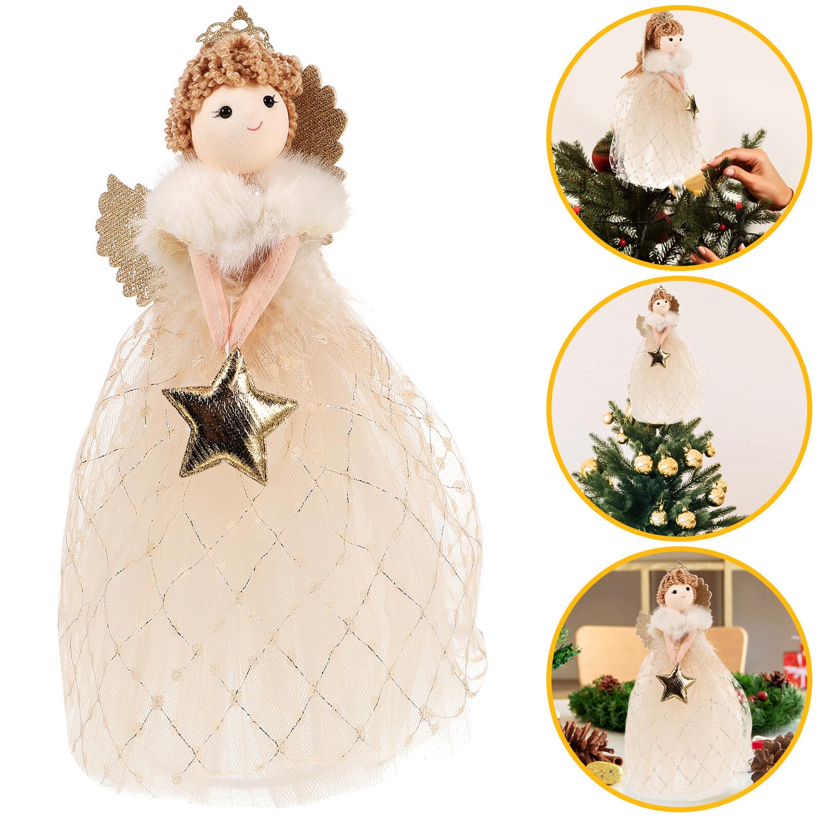 GANAZONO Ángel Escultura Navideña Pequeña De Tela Dorada para Árbol De Navidad Decoración del Hogar y Mesa Figurita Navideña Festiva para Escritorio y Obsequio De Navidad