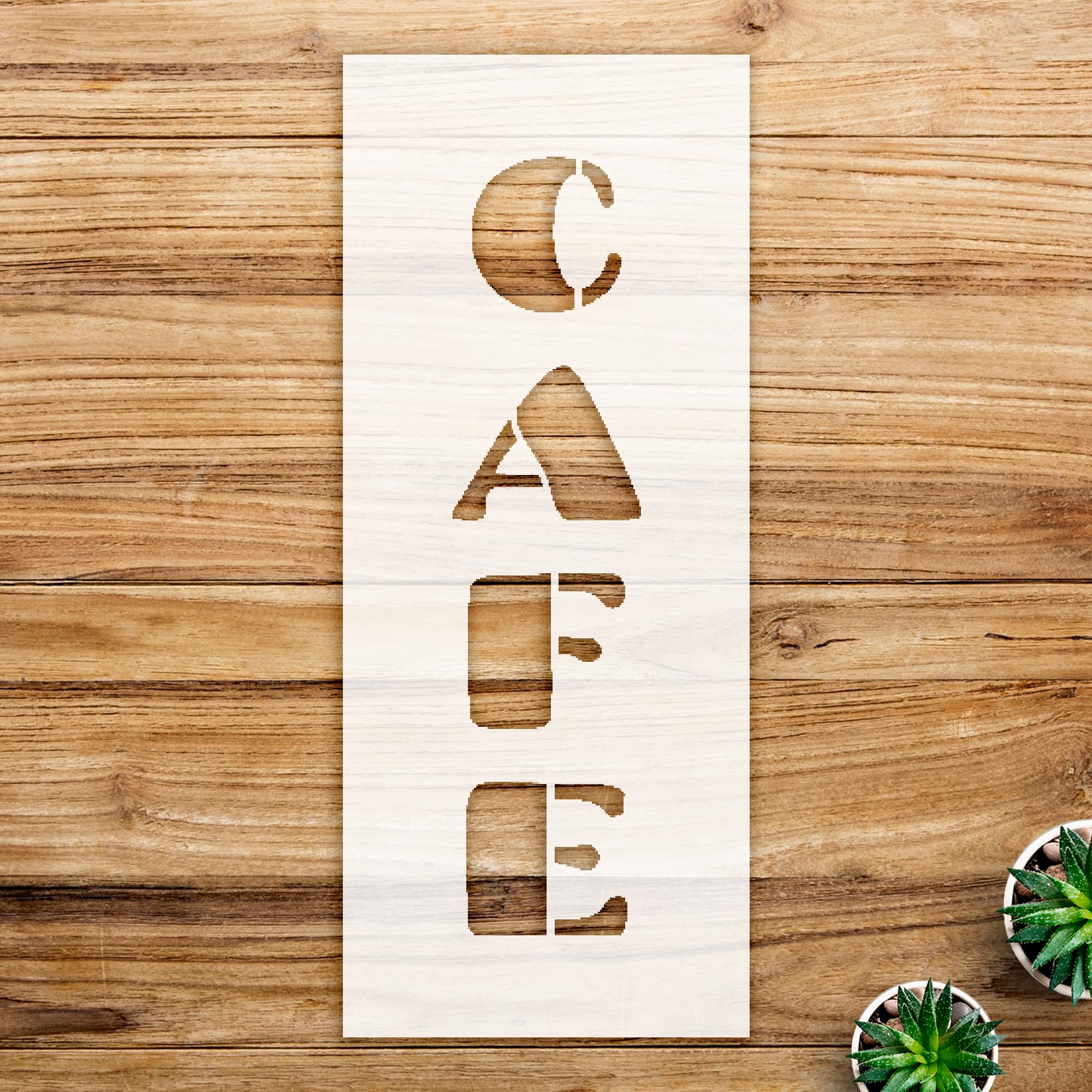Cafe Word Stencil Pattern for Walls and Crafts, Chunky Retro Design, Ideal for Home Decor, Furniture, and Art Projects - Size A2 (9.7