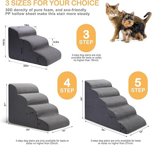 Miniatura 5 de Escaleras para perros para cama, escalones para perros de 5 niveles para sofá y cama alta, escaleras antideslizantes para mascotas, rampa de espuma