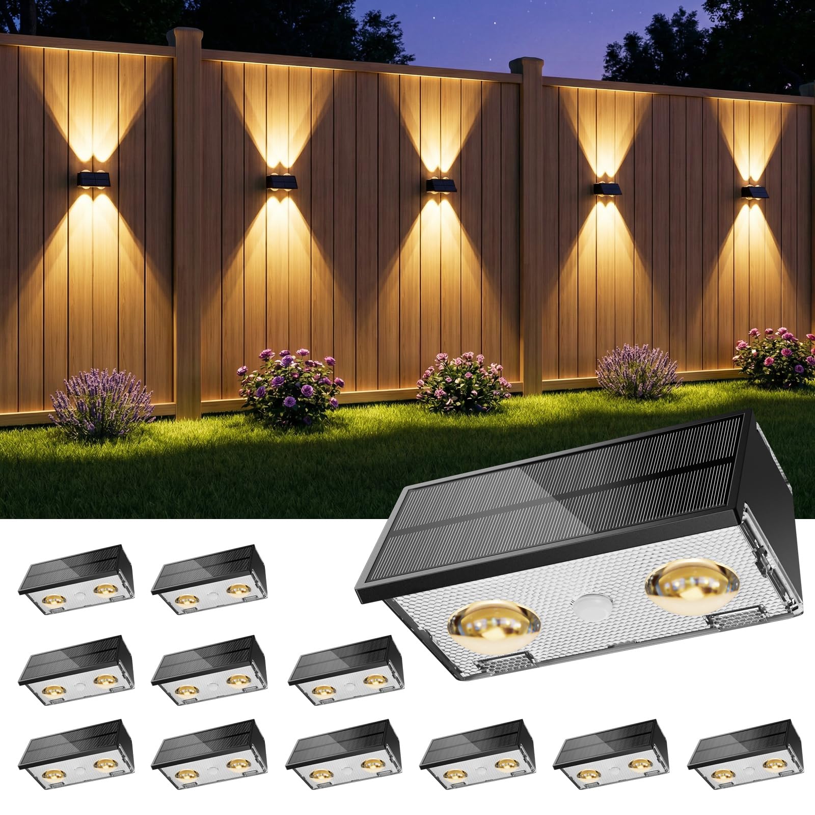 Bridika Lot de 12 lampes solaires d'extérieur étanches pour clôture, patio, terrasse, jardin, 8 couleurs