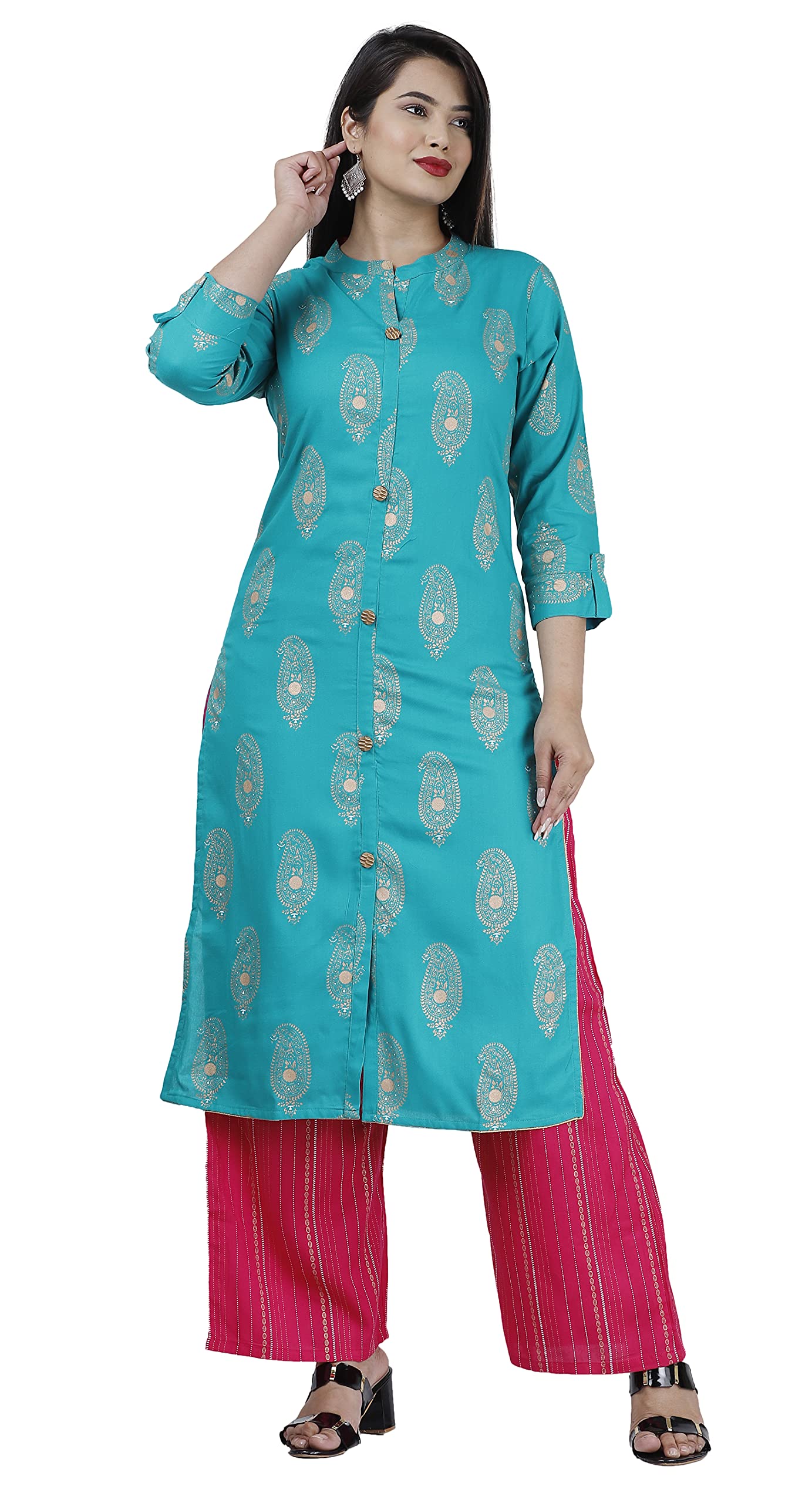 Richwell Women Rayon Palazzo Set (42) Green