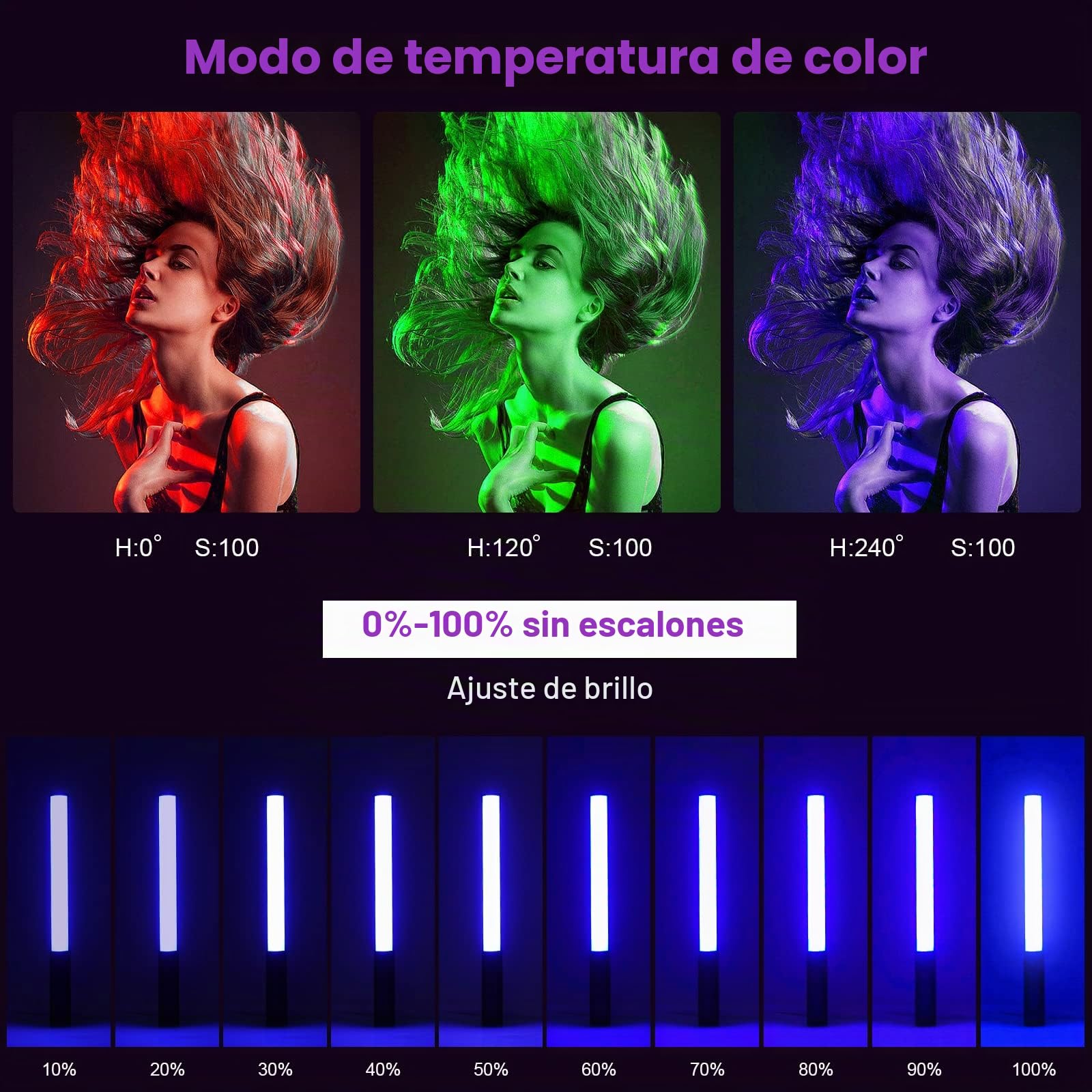 1 paquete de luz LED RGB para fotografía, luz LED a todo color 2500 K-6500 K, CRI95+, color completo, brillo ajustable 0 – 100 %, para TikTok, Vlog, YouTube, fotografía