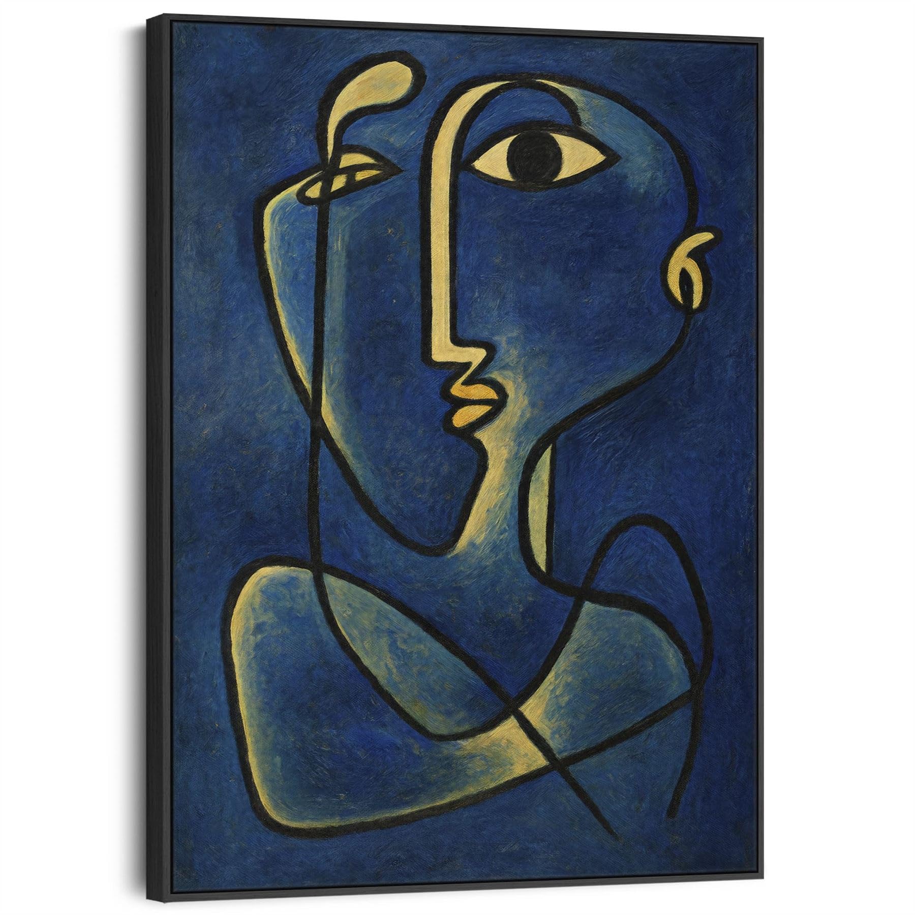 Wallfillers Blue Abstract Framed Canvas Picasso Style - Contemplation (82cm x 123cm)