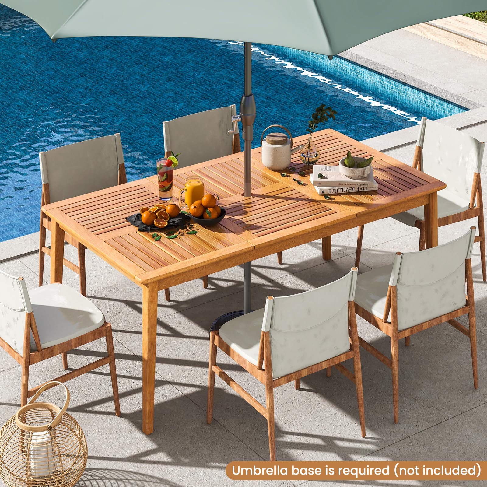 KOMFOTTEU Gartentisch mit 5 cm Schirmloch, Esstisch aus Akazienholz, Holztisch für 6 Personen, Terrassentisch für Garten, Hinterhof, Veranda (Modell 2)