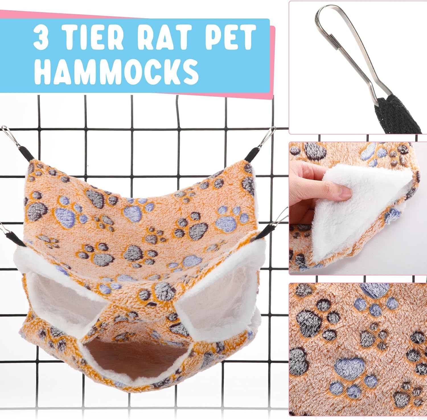 Abbylike 9 Pieces Rat Hammock 3 Tier Guinea Pig Ferret Hammocks Small Pet Hanging Tunnel Glider Toy Guinea Pig Ferret Hideout Bed Cage Accessories for Hamster(Light Brown, White, Black,Paw) 2 81ssXosmHUL. AC SL1500