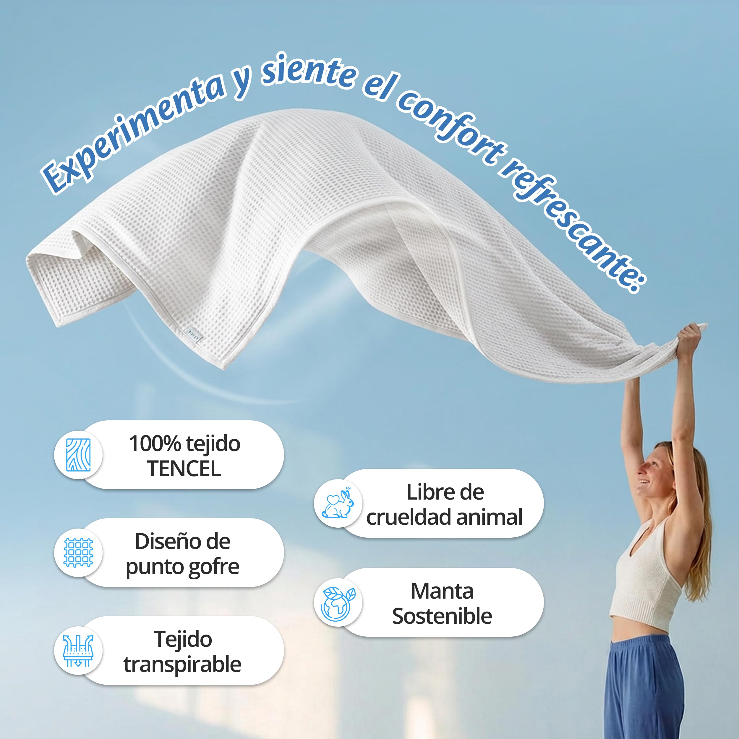 Manta Refrescante Ella - Manta Fría de Verano 200x200 cm, 100% Tencel, Certificado Oeko-Tex, para Sofás y Cama, Cooling Blanket Transpirable, Ligera y Suave