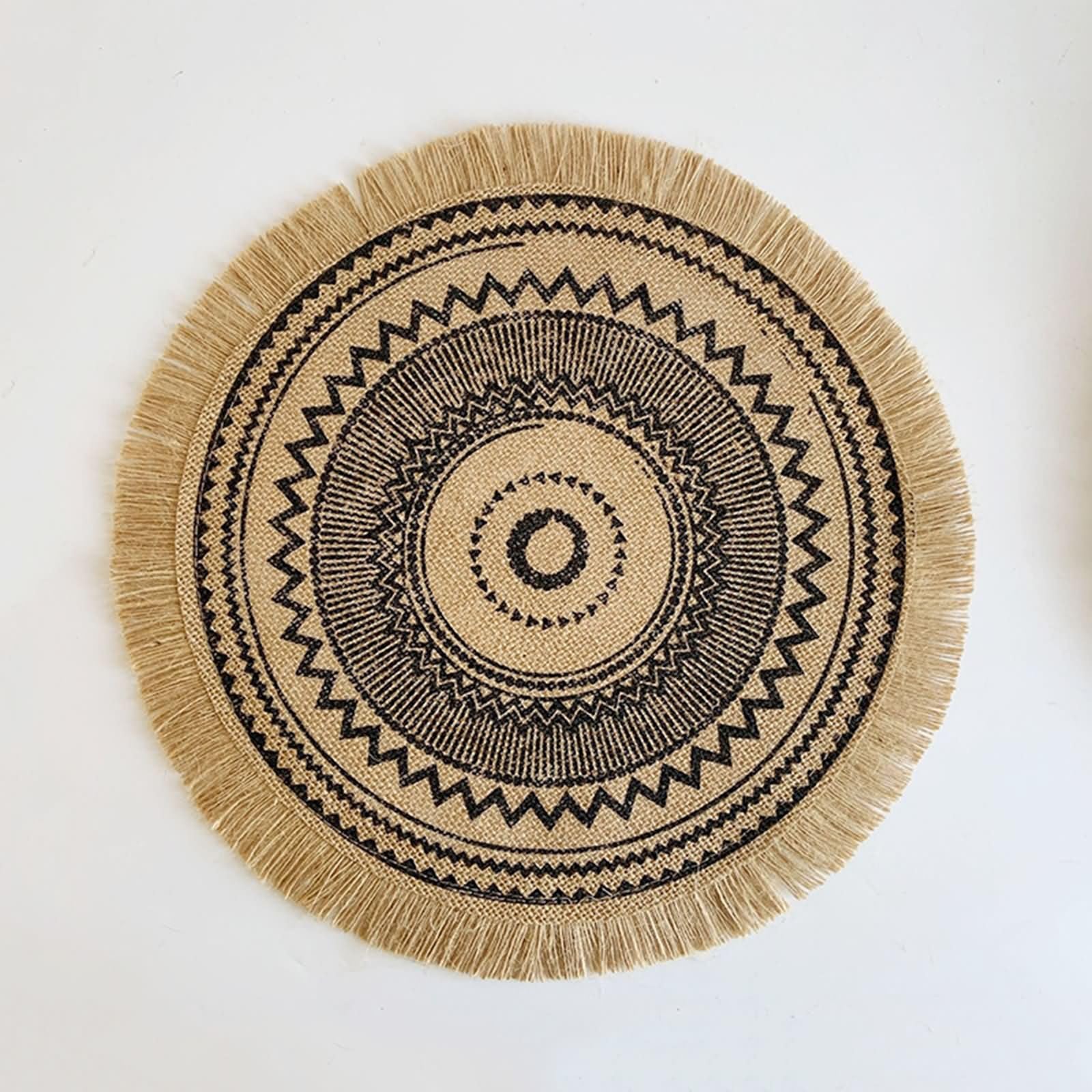 Set 8 Tovagliette Tavola Moderno, 38 CM Tovaglietta Rotonda Americana Lino Beige Giallo Nero, Rotondo con Fiore Vintage e Nappe