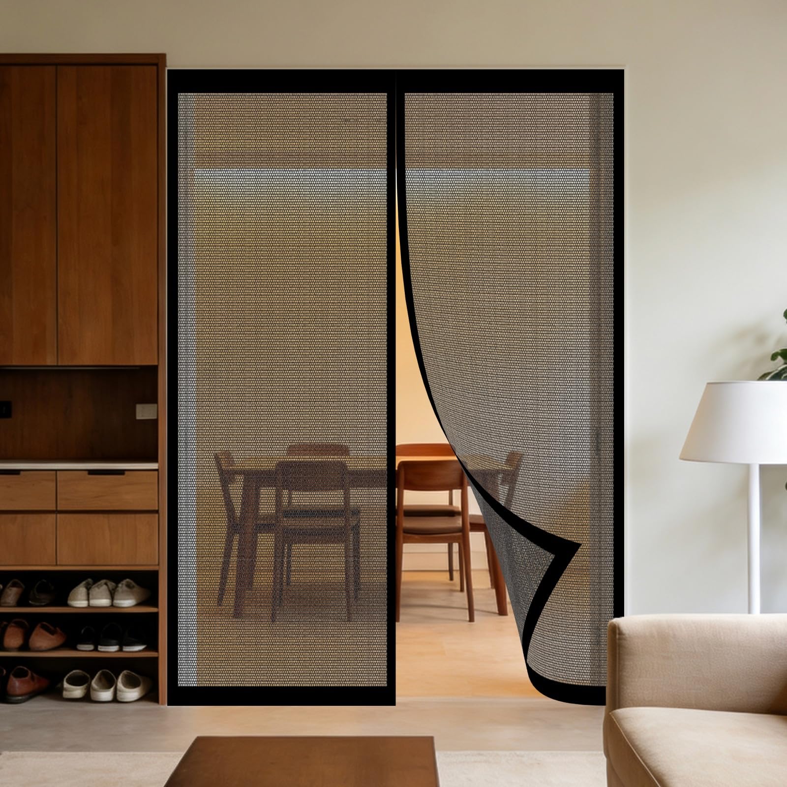 Moustiquaire aimantée pour porte extérieur noire contre les insectes