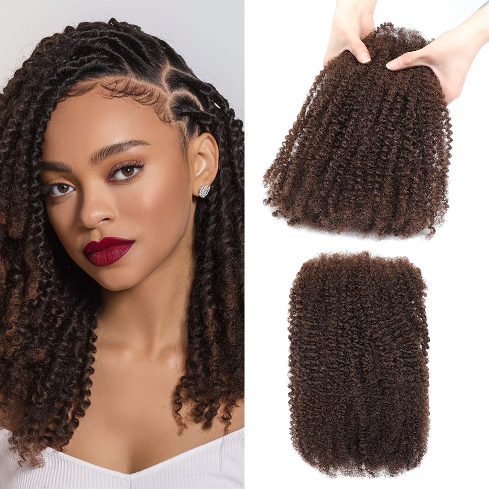 Humistwbiu Afro Kinkys Bulk Human Hair for Dreadlocks Extensions Repair Locs/Twists/Braids 12 Inch 4C Afro Kinky Curly Human Hair 1 Pack 50 Gram 4#