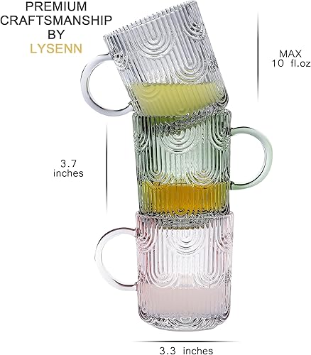 Miniatura 8 de Lysenn Juego de 4 tazas de café de cristal de alta calidad con tapas, diseño único para té, latte, cacao, chocolate, 10 onzas, verde lima