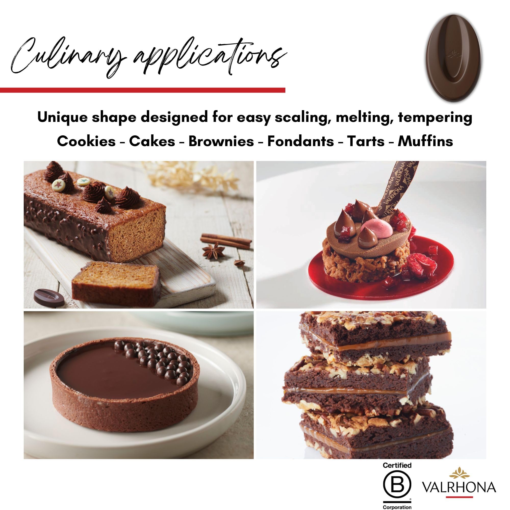Valrhona Premium French Baking Dunkle Schokoladenscheiben (Feves) ORIADO 60% Kakao Bio und Fair Trade Einfaches Temperieren Cremig und ausgewogen Für Brownies, Kuchen, Mousses, und Frostings 1kg (1