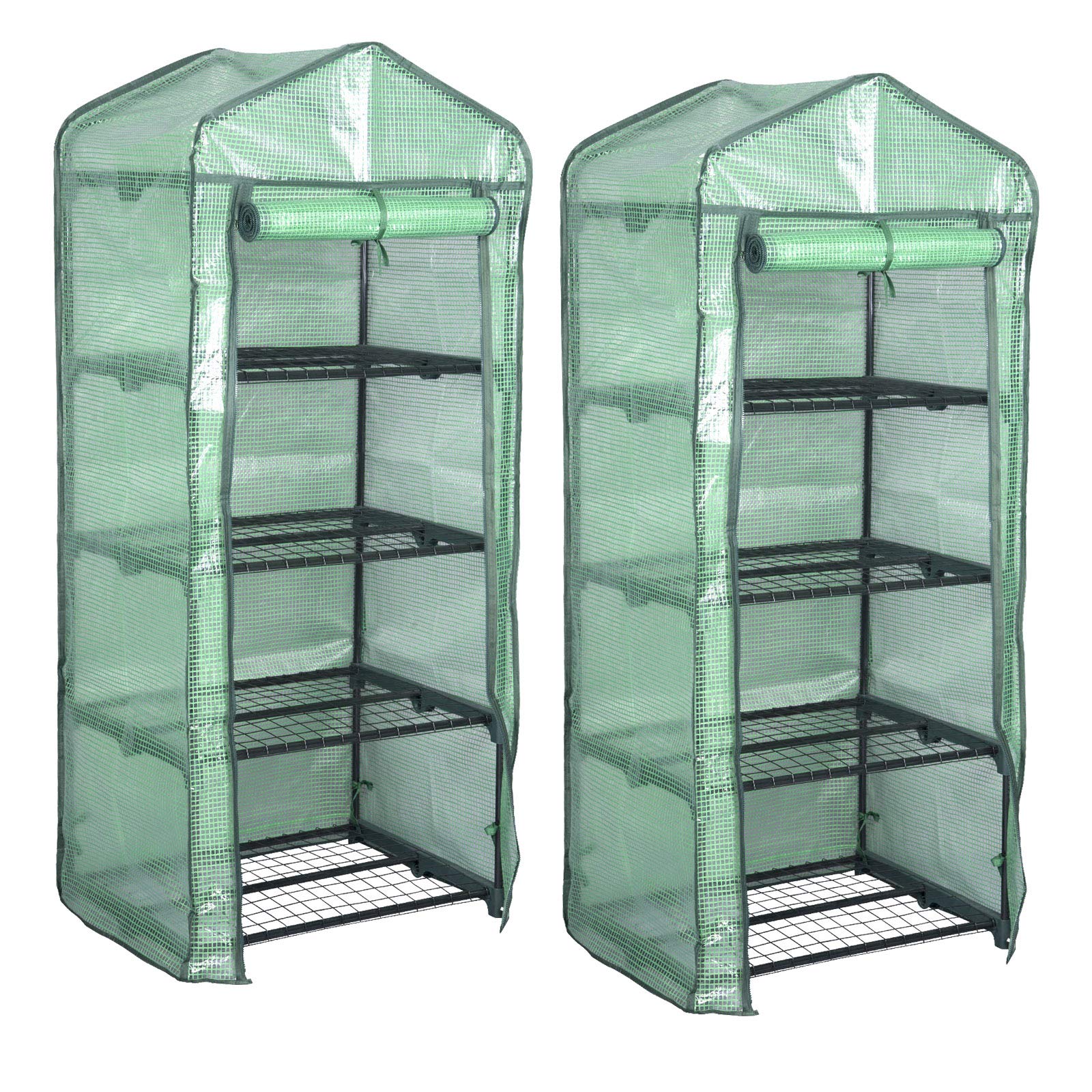 2 x foliowa szklarnia, szklarnia, szklarnia ogrodowa, 4 poziomy, inspekt, namiot foliowy, szklarnia na pomidory, 69 x 49 x 158 cm, 0004HF-2