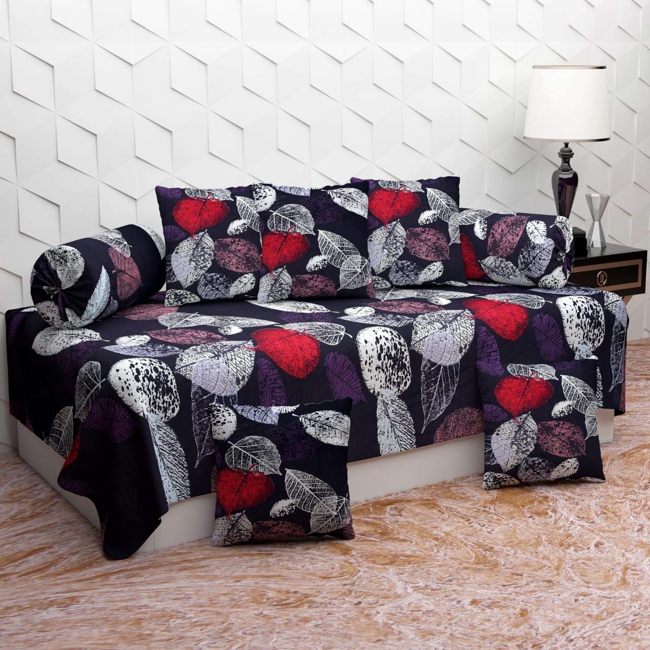 Cotton Diwan Set Combo of Single Bedsheet, 5 Pieces Cushions and 2 Pieces Bolsters (Multicolour, Single) - Set of 8 Pieces-picture-11