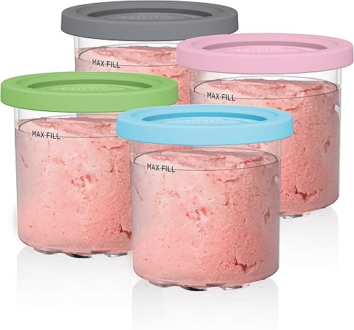 Ninja Paquete de 4 pintas Creami, compatibles con máquinas de helado de crema serie NC299AMZ y NC300s, pintas Ninja auténticas, sin BPA y aptas para