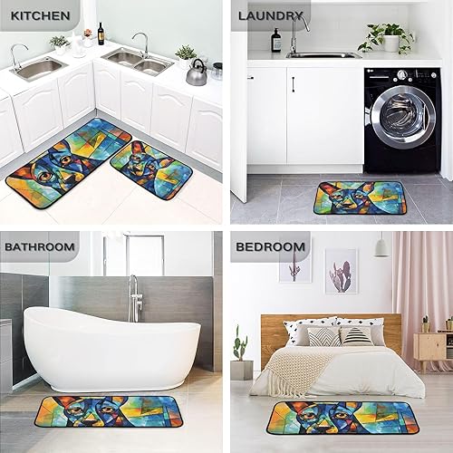 Miniatura 5 de Painting Dog Abstract Kitchen Mat 2 Pcs Set, Low Pile Kitchen Rugs Cushioned Water Absorbent Washable Floor Mats for Kitchen Sink Laundry Room