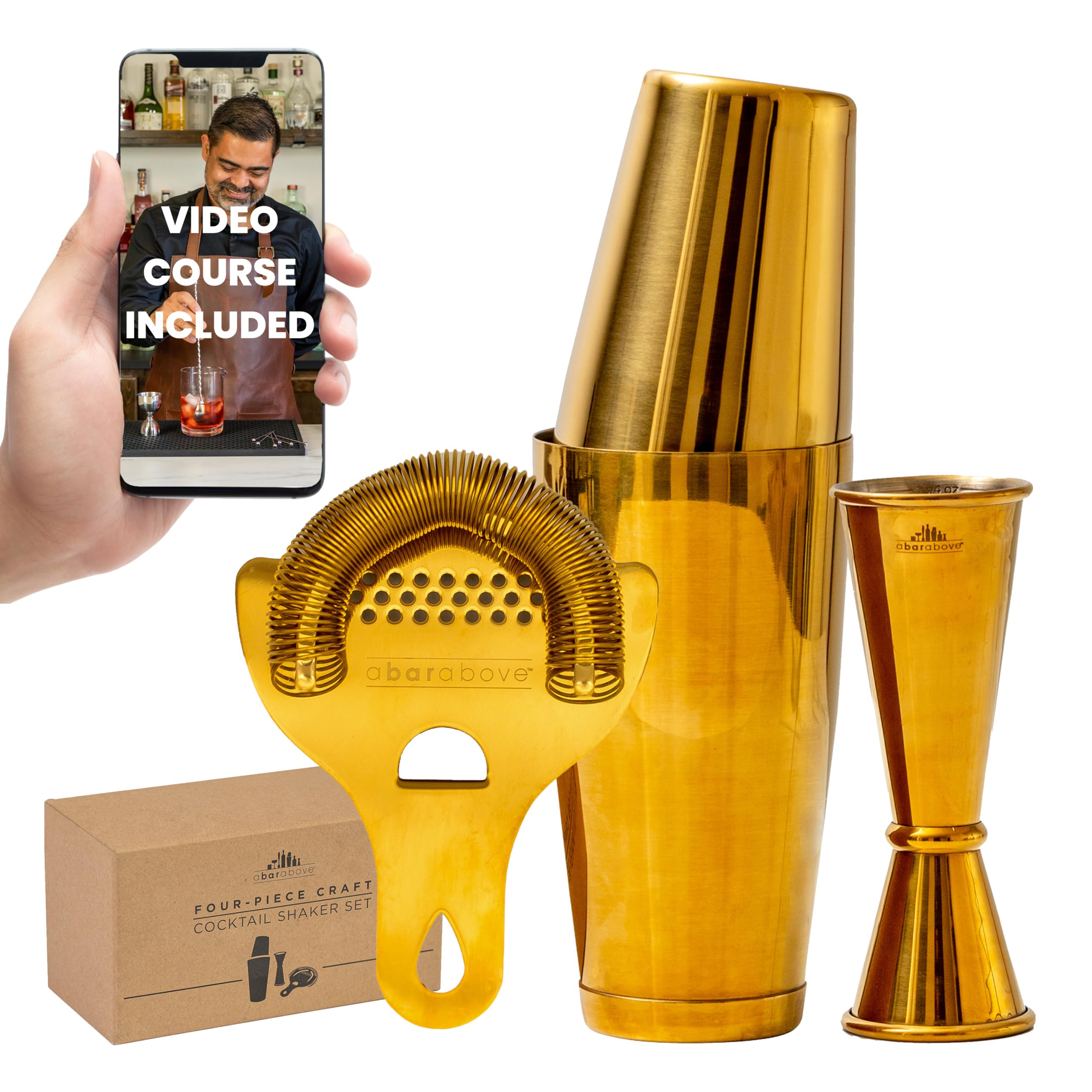 A Bar Above 4 Piece Cocktail Shaker Set with Cocktail Course Included