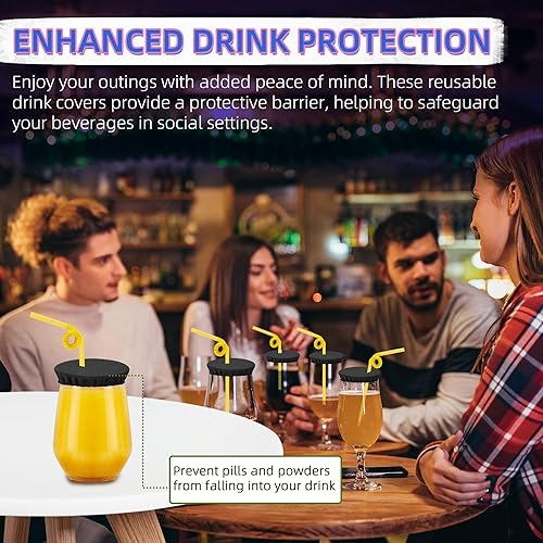 Miniatura 3 de Paquete de 15 fundas elásticas universales para bebidas, protector de bebidas para mujeres con agujero para popote y banda elástica lavable de