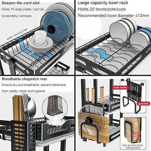 Miniatura 5 de Escurridor de platos, escurridor grande de acero inoxidable con tabla de drenaje, para montar en la pared o en la encimera, escurridor de platos