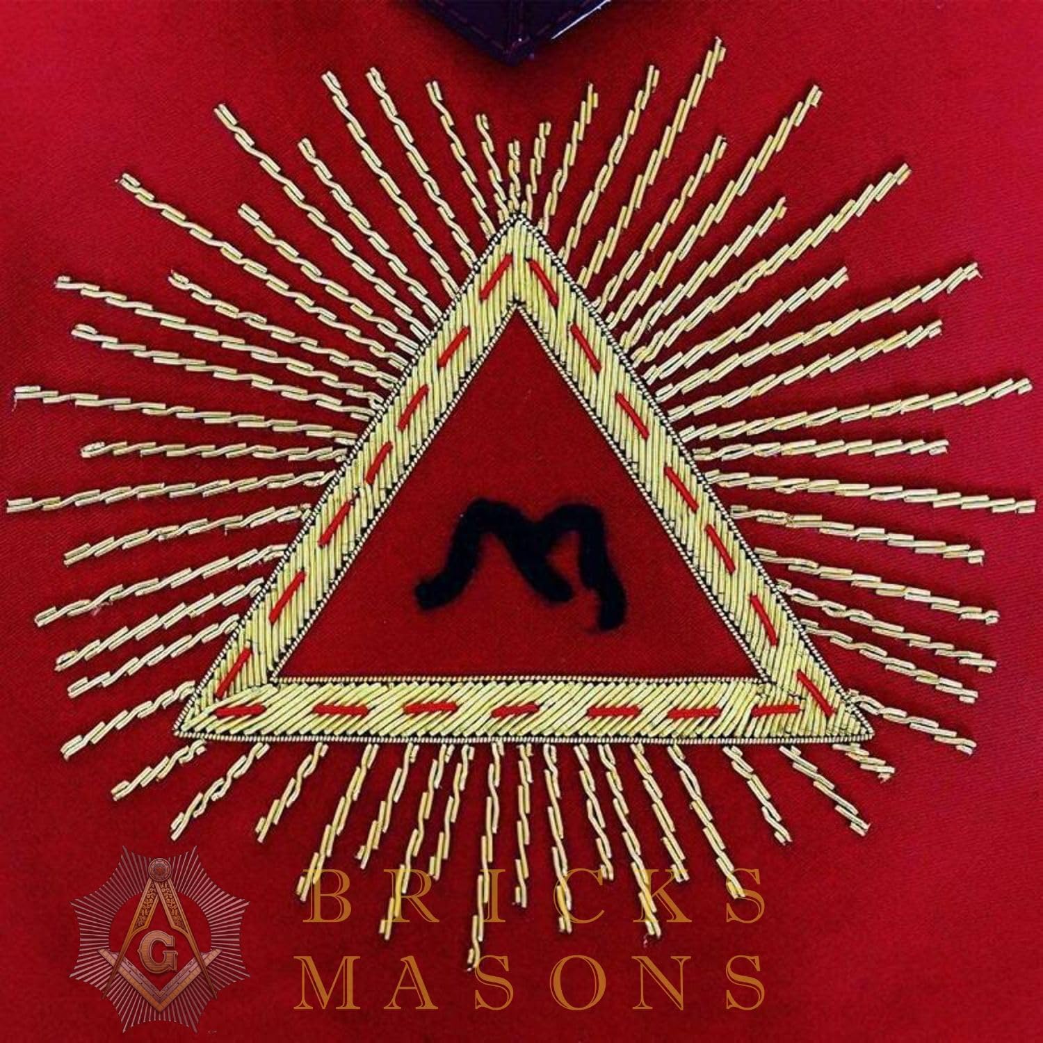 Bricks Masons 13th Degree Scottish Rite Apron - Red & Black with Gold Embroidery