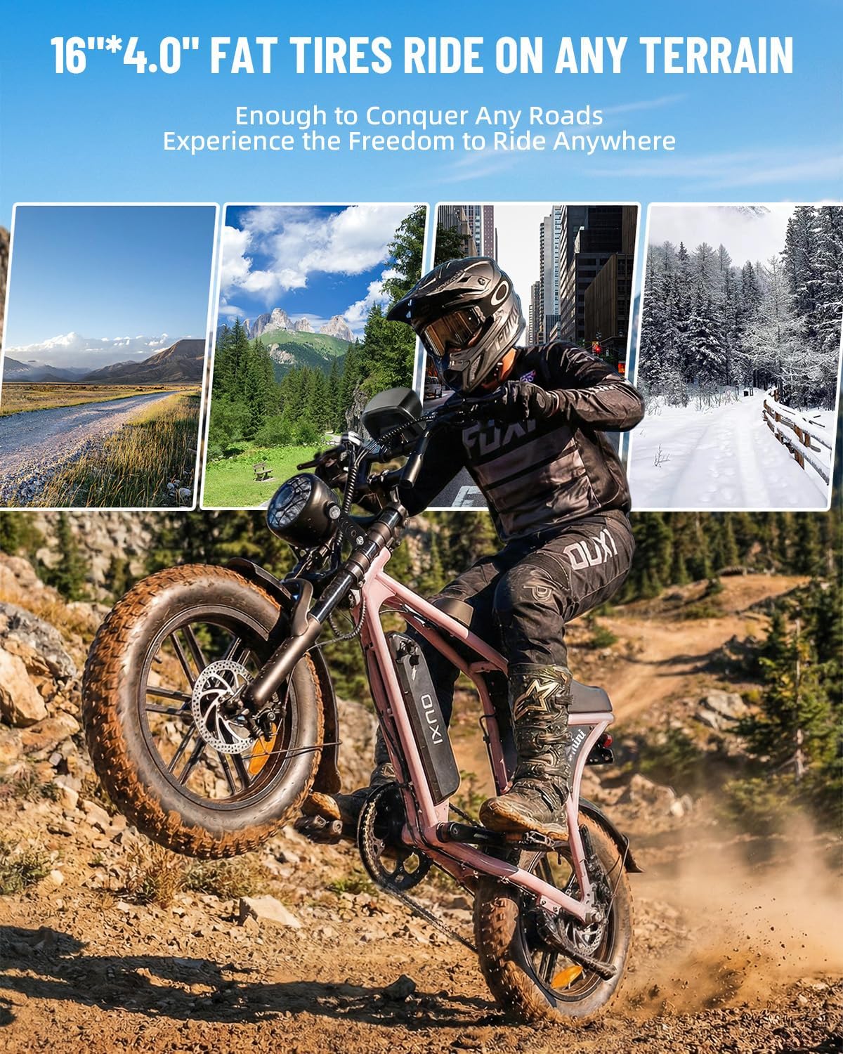 OUXI V8 Series Electric Bike for Adults, Peak 500W/1000W,20/31 MPH, 10.4/15/30 AH Removable Battery, 16''/20" Fat Tire Electric Bike,7-Speed Gear Electric Bicycles,Ebike Moped for Commuting & Off-Road