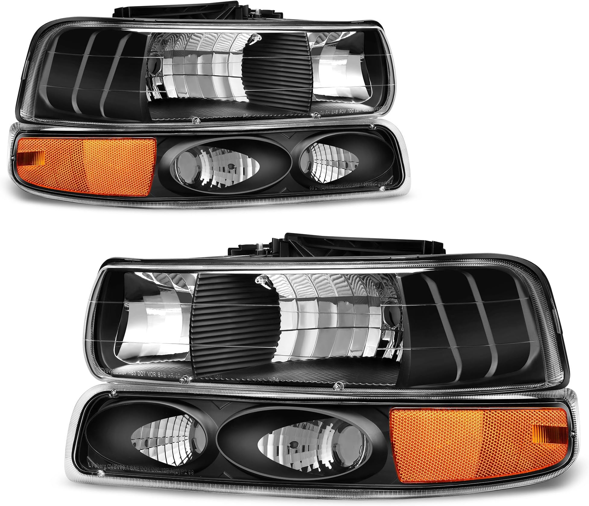 AUTOSAVER88 Headlight Assembly Compatible with 1999-2002 Chevy Silverado 1500 2500/2001-2002 Chevy Silverado 1500HD 2500HD 3500/2000-2006 Tahoe Suburban 1500 2500 Headlamp with Bumper Lights