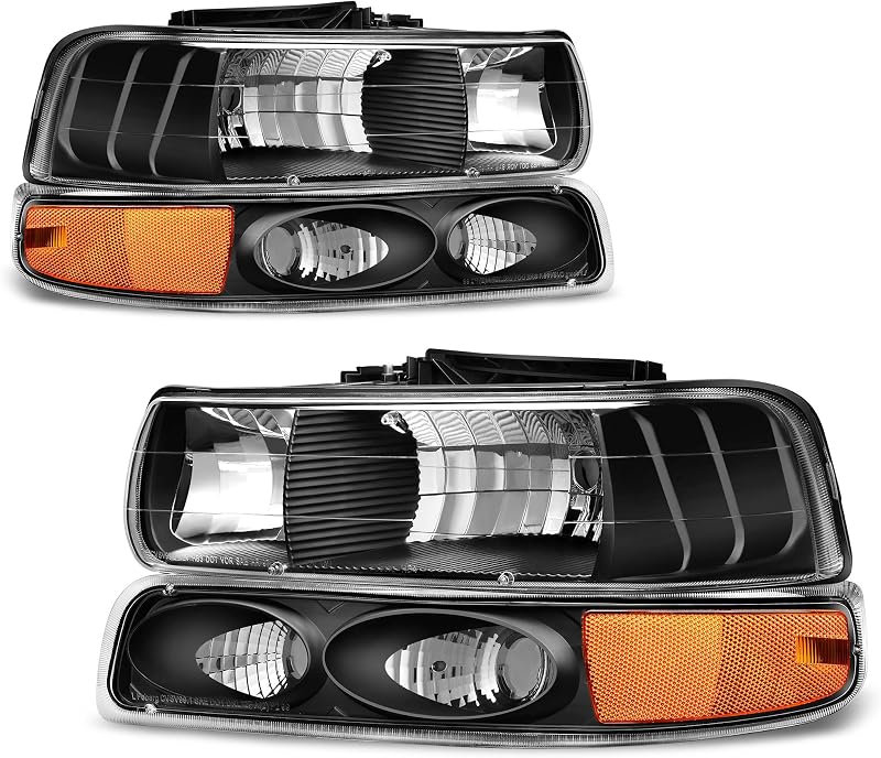 Conjunto de faróis dianteiros AUTOSAVER88 preto para Chevy Silverado, Suburban e Tahoe – Par