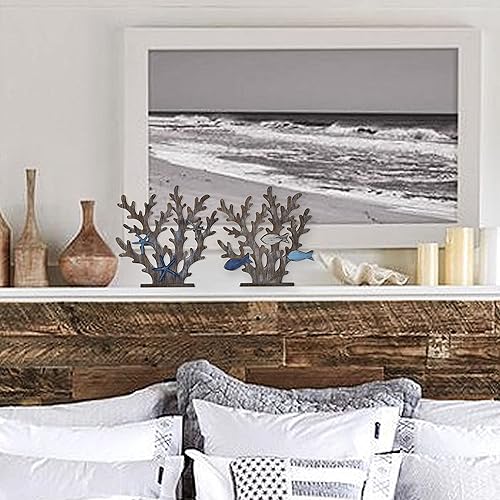 Miniatura 5 de SAILINGSTORY - Juego de 2 centros de mesa de madera, decoración náutica costera de playa