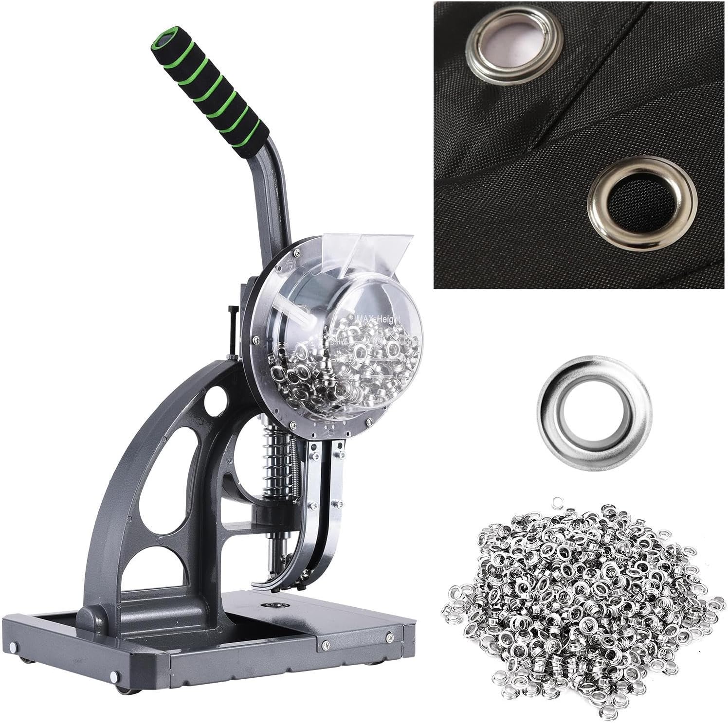Grommet Press Machine with 2000 Pieces 3/8" Automatic Eyelet Feeding Eyelet Tool with 4 Wheels Metal Grommet Kit with Eyelets for Banners Leather Flags Shoes Belts