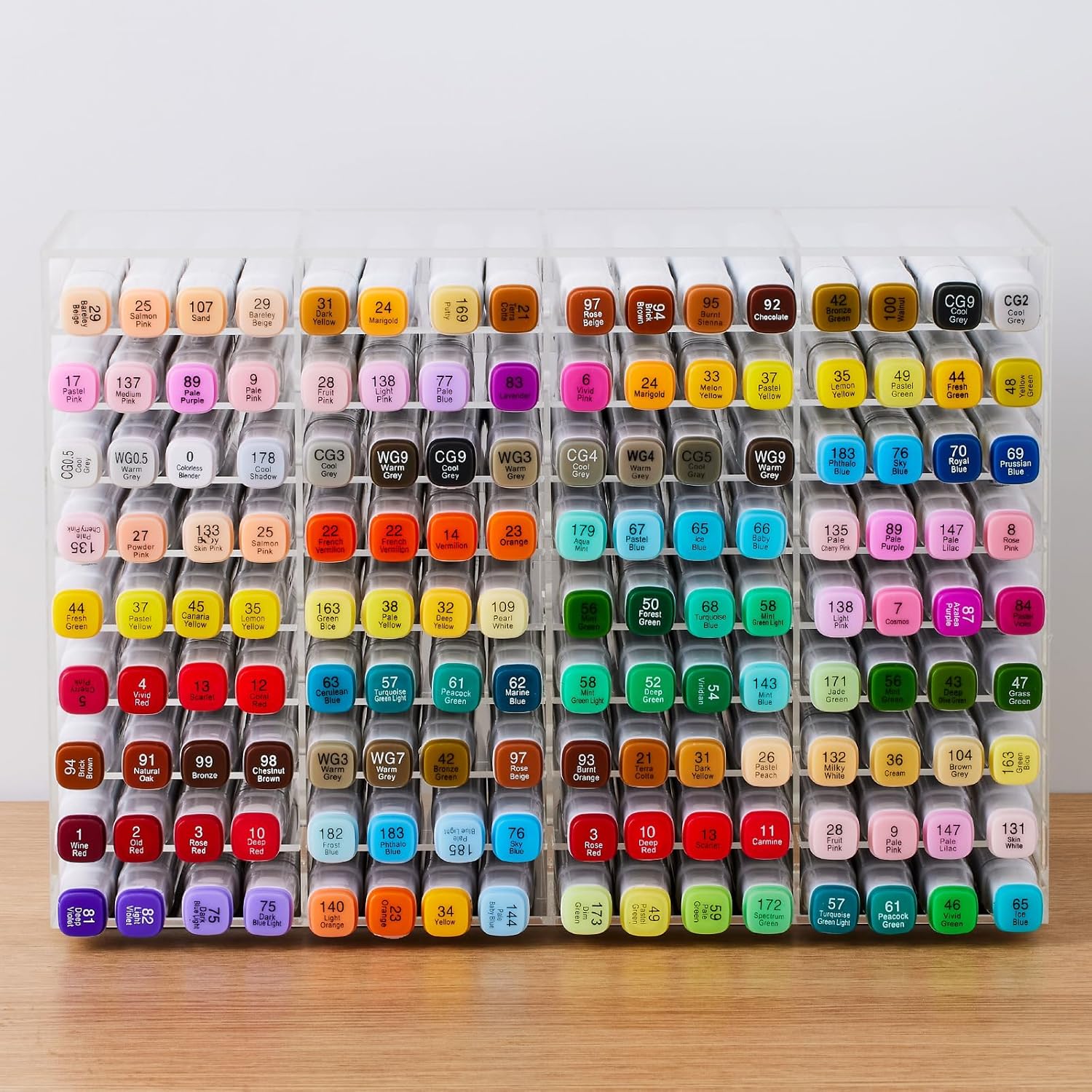 Acrylic Marker Organizer for 144 Markers, Large Capacity Alcohol Marker Storage Rack for Desk, Horizontal Pens Pencils Art Holder Organizer with 36 Compartments for Classroom Office