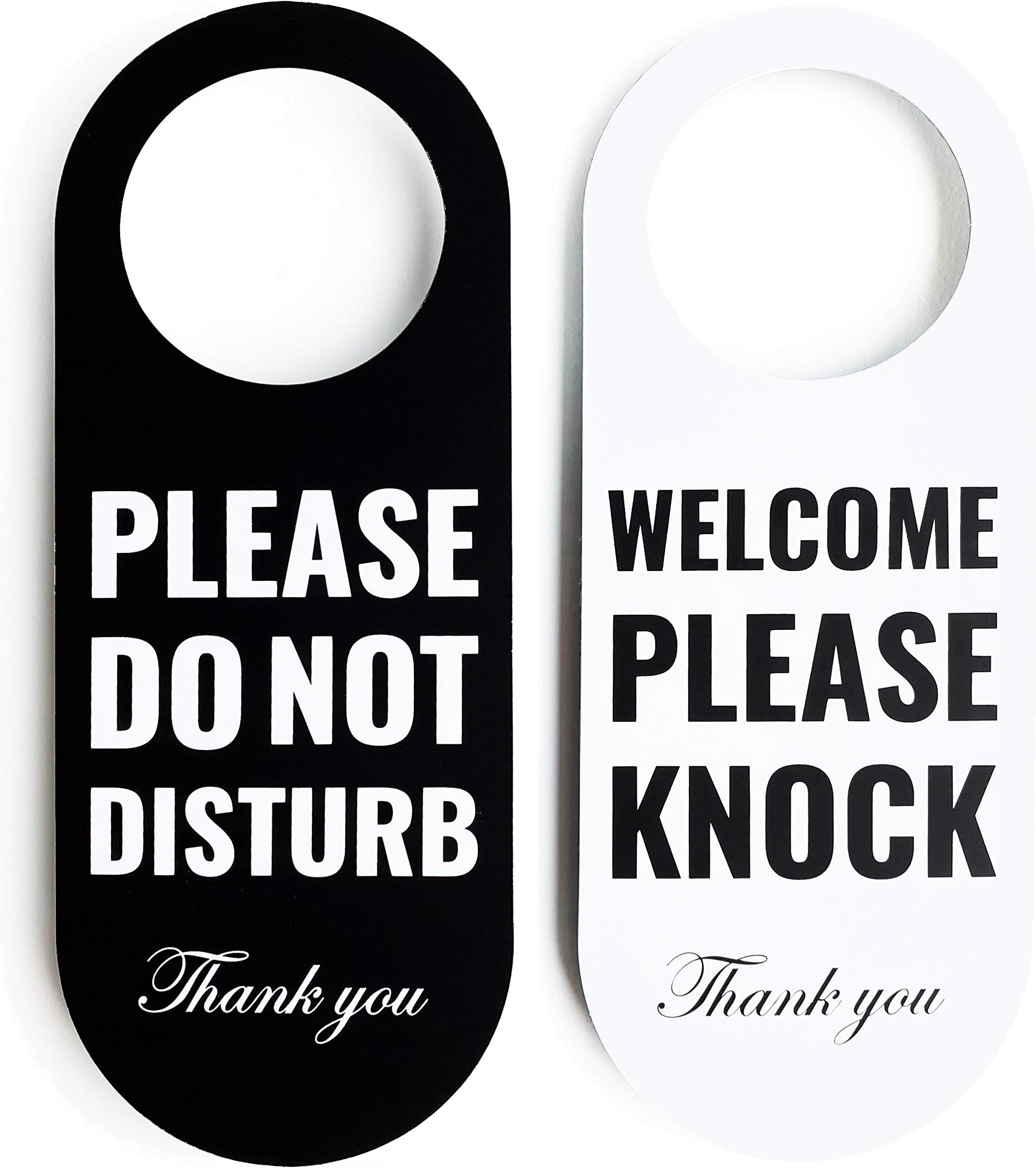 Do Not Disturb Door Hanger Sign 2 Pack (Black/White Double Sided) Please Do Not Disturb on Front and Welcome Please Knock on Back Side, for Office Home Clinic Dorm Online Class and Meeting Session