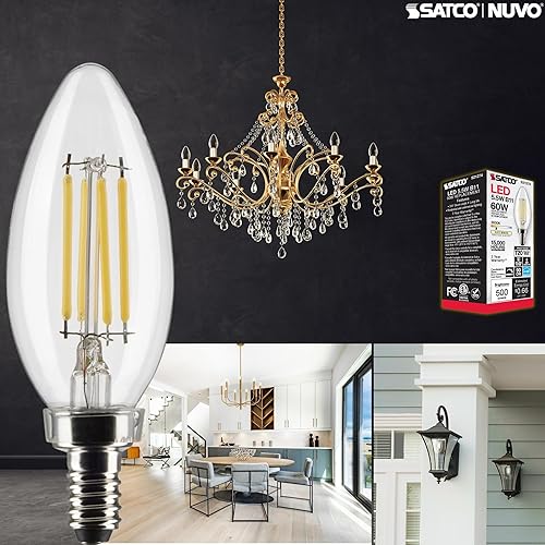 Miniatura 3 de Satco S21274 LED B11 de 5.5 vatios transparente base de candelabro 90 CRI 3000 K 120 voltios (paquete de 2)