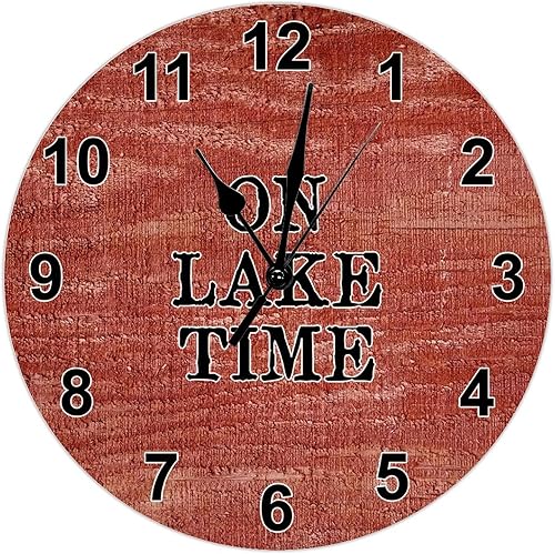 On Lake Time - Reloj de pared rústico de jubilación, madera de granero envejecida roja, de 15 pulgadas, relojes de pared grandes que funcionan con