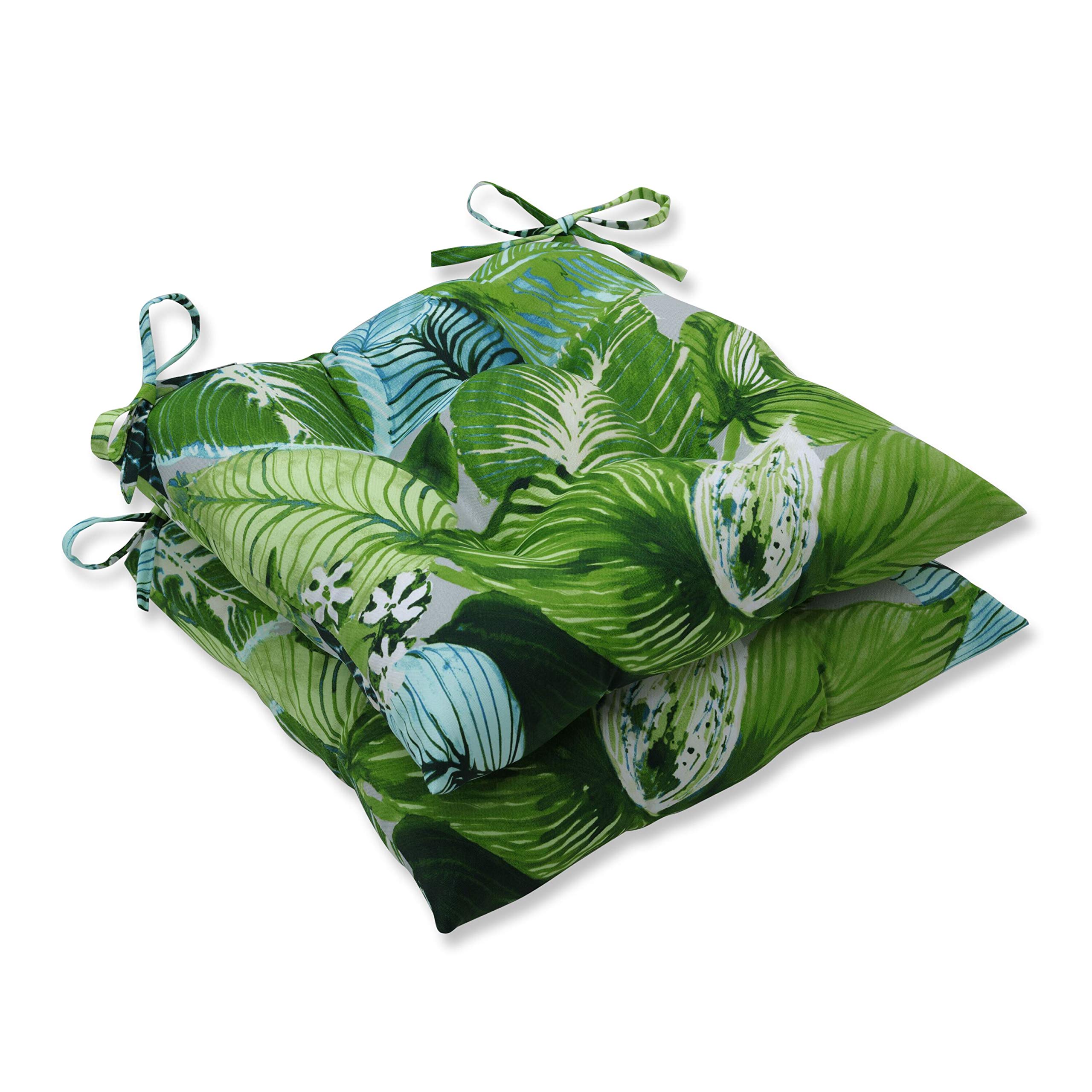 Pillow Perfect - 639574 Outdoor/Indoor Lush Leaf Jungle Tufted Seat Cushions (Square Back), 19" x 18.5", Green, 2 Pack