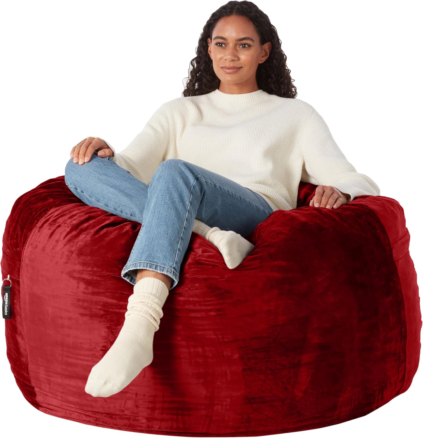 Amazon Basics Extra Large Bean Bag Chair Lounger, 4 ft Memory Foam Filled, Microfiber Cover, Solid Red