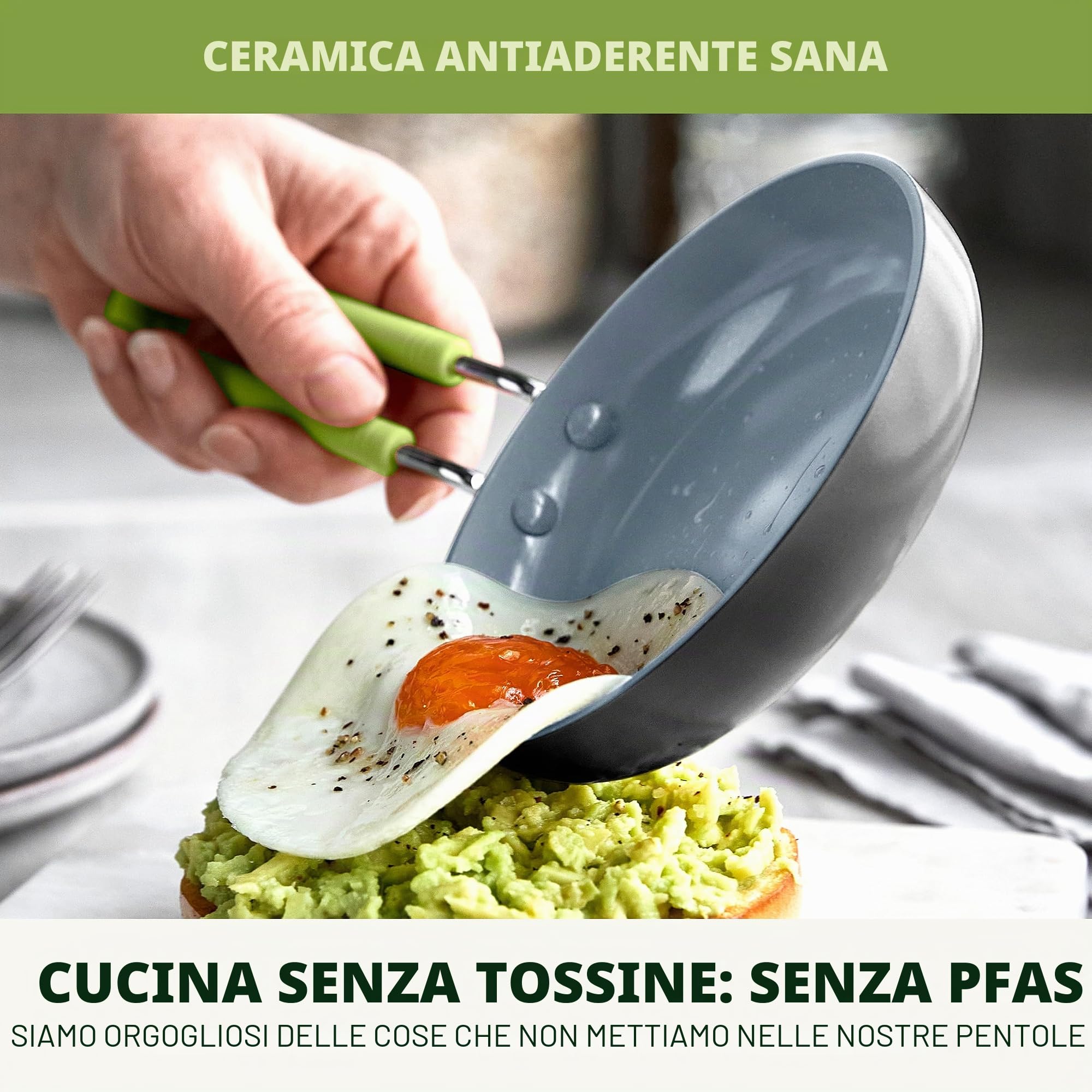 GreenPan Mini padella per uova in ceramica, antiaderente, rotonda, 12,7 cm, colore: grigio