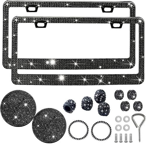 Marco de matrícula con diamantes de imitación de color blanco, 2 unidades, marco de matrícula de automóvil, marco de matrícula brillante, marco de
