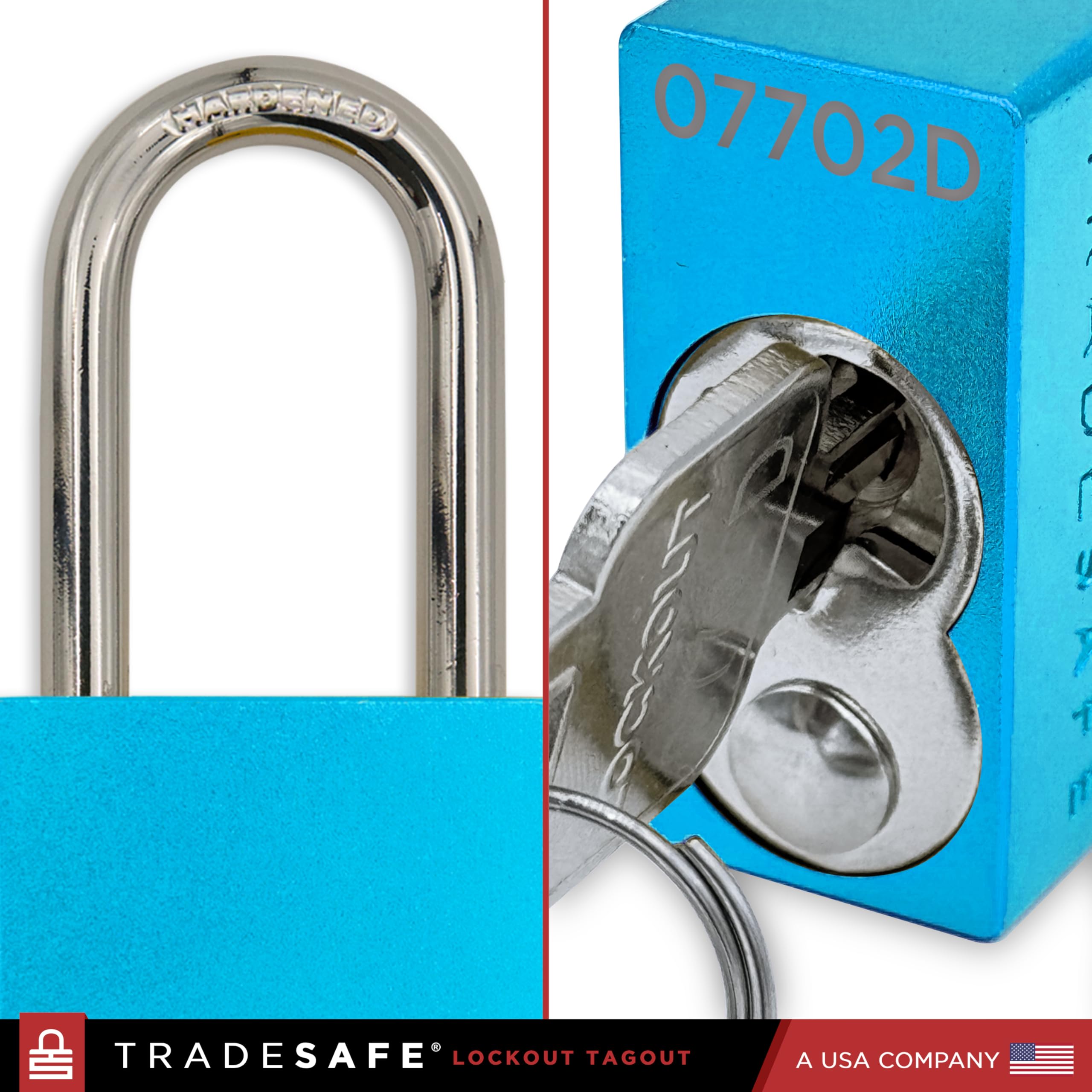 TRADESAFE Juego de cerraduras de bloqueo – 10 cerraduras Loto de aluminio azul, candados con diferentes candados de etiqueta, 2 llaves por candado de bloqueo, cumple con OSHA