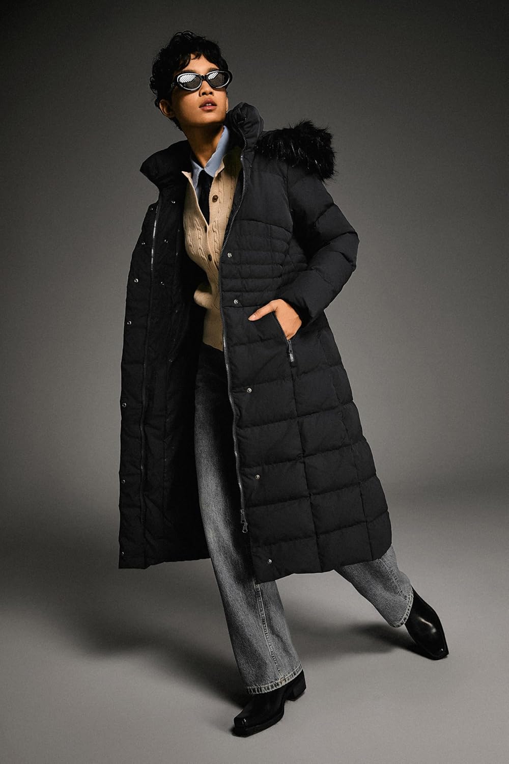 Orolay Women Warm Down Jacket with Hood Fur Long Puffer Coat - Image 7